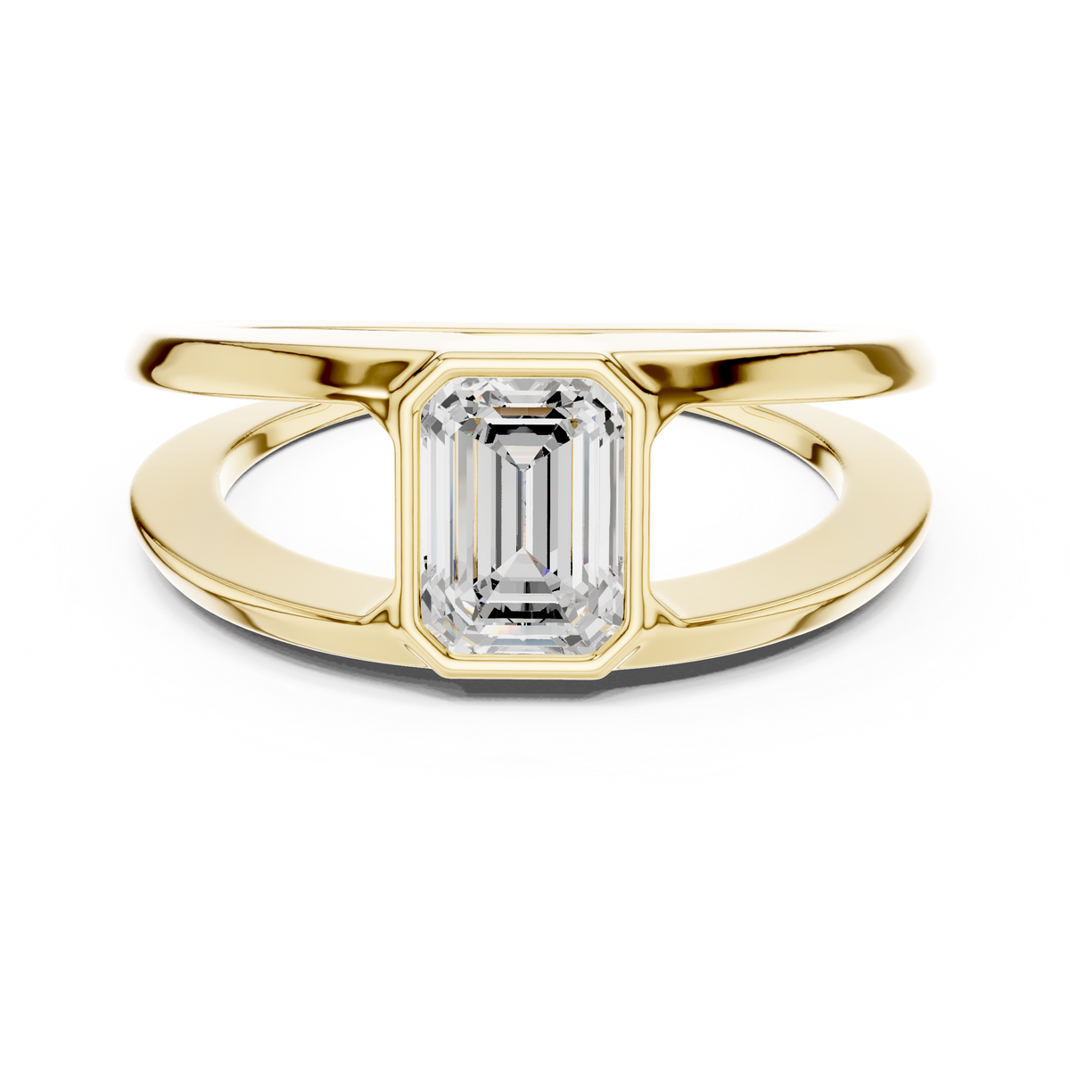 Gold 1Ct Bezel Setting Emerald Lab Grown Diamond Arven Ring