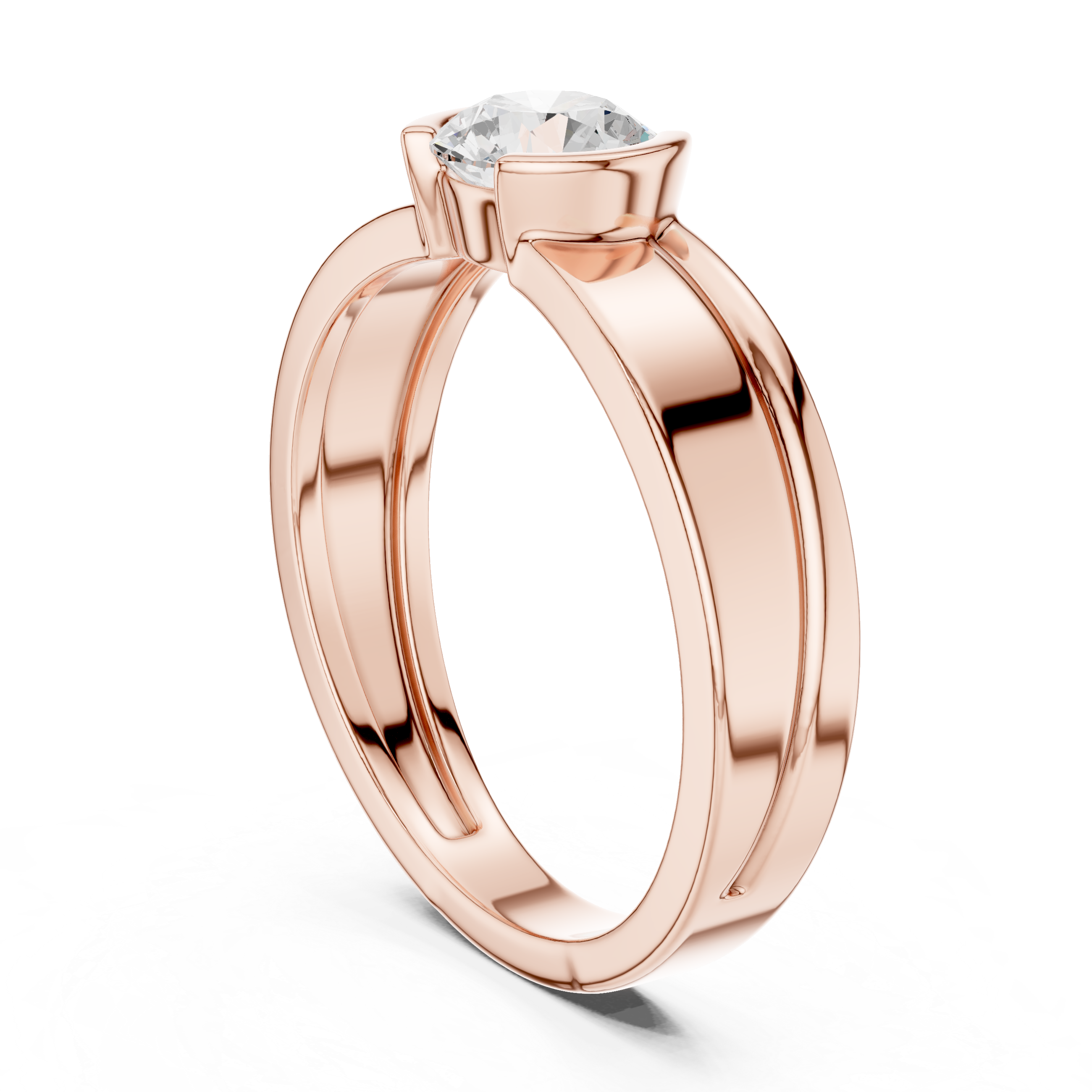 Gold Solitaire Setting Round Lab Grown Diamond Axion Ring
