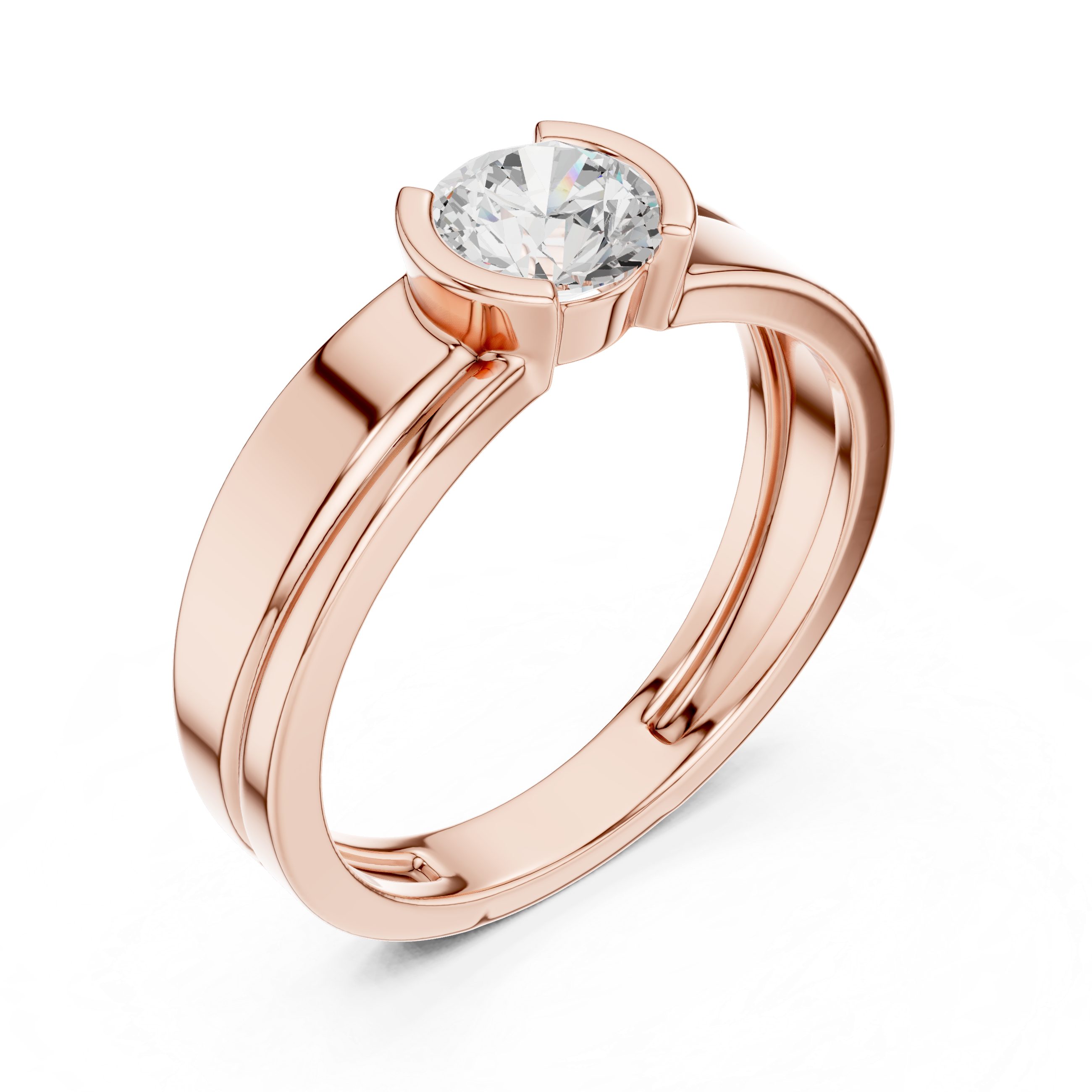 Gold Solitaire Setting Round Lab Grown Diamond Axion Ring