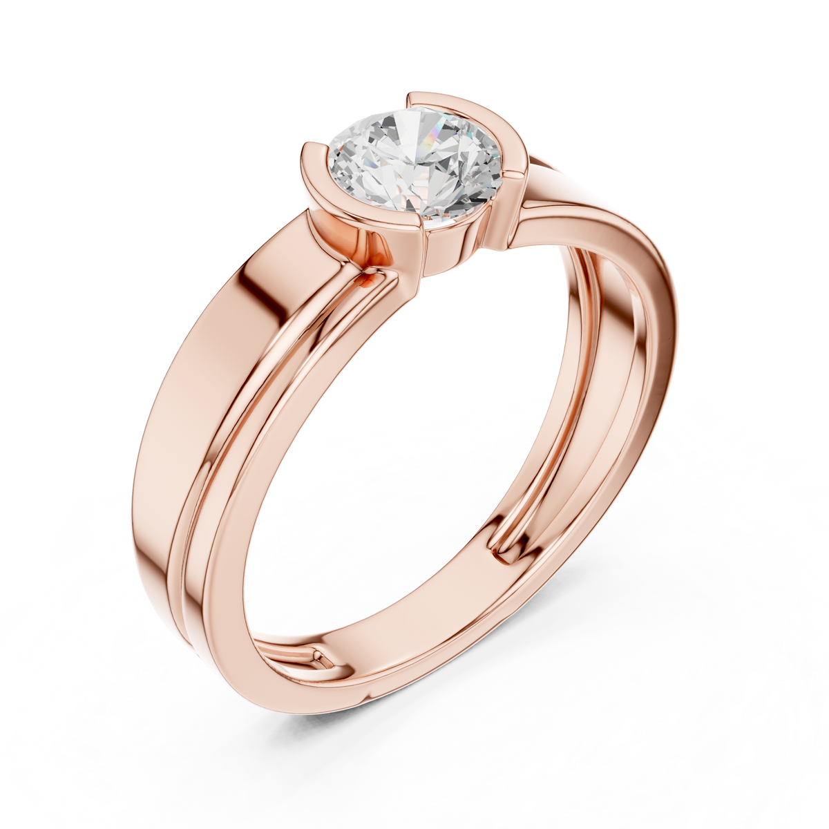 Gold Solitaire Setting Round Lab Grown Diamond Axion Ring