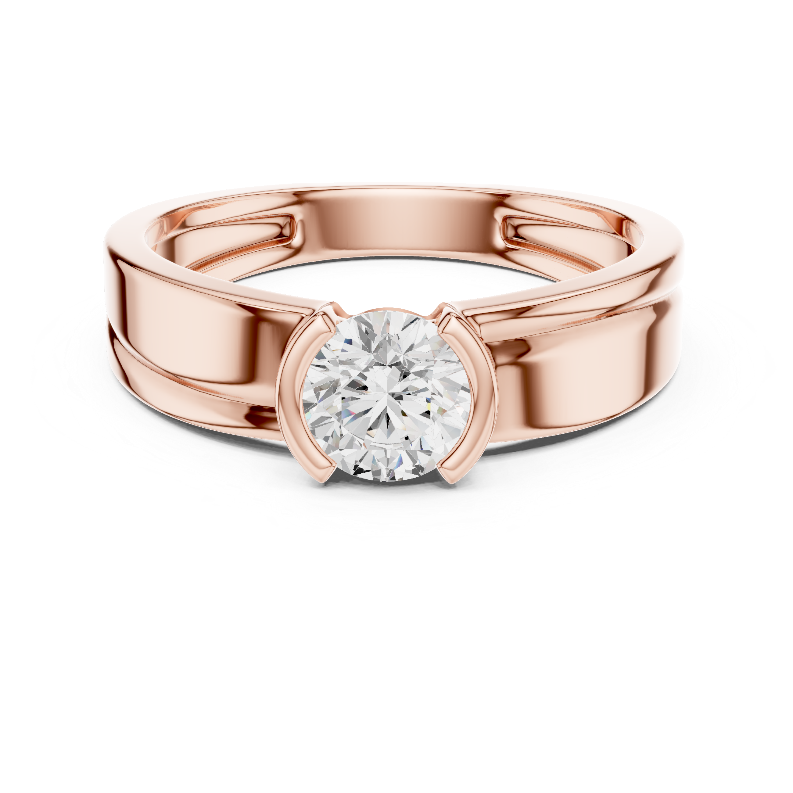 Gold Solitaire Setting Round Lab Grown Diamond Axion Ring