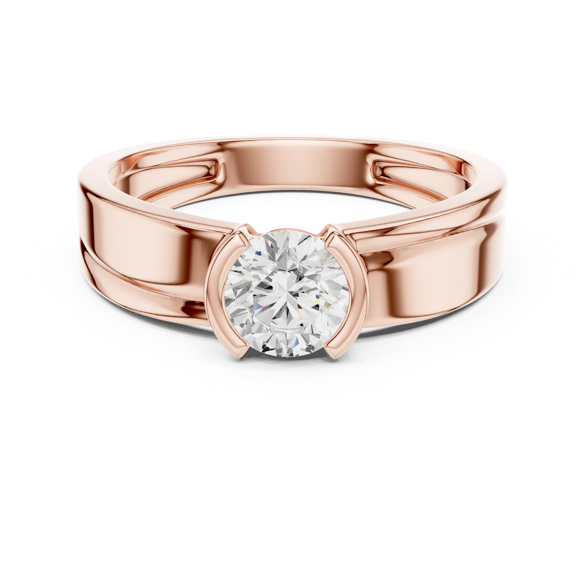 Gold Solitaire Setting Round Lab Grown Diamond Axion Ring