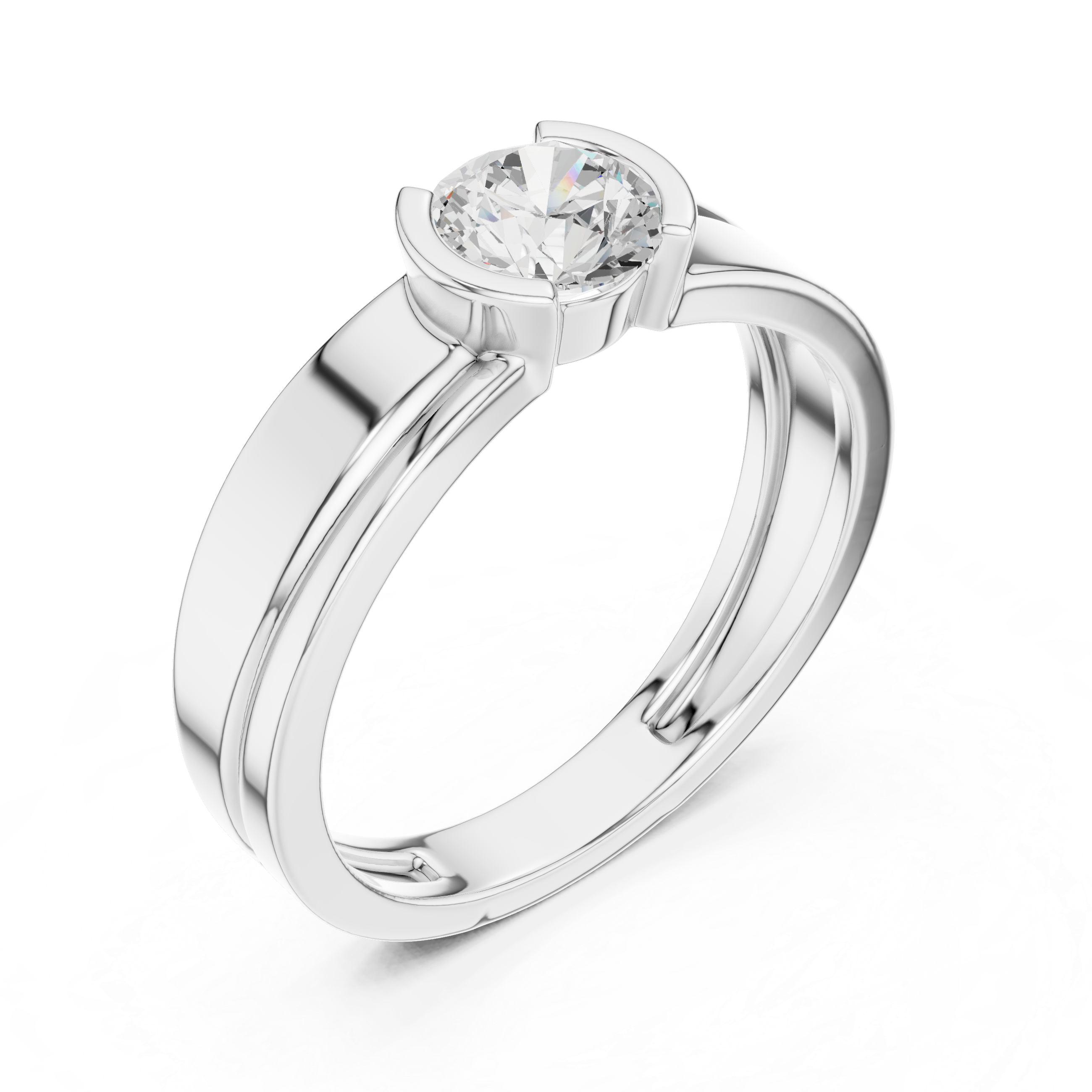 Gold Solitaire Setting Round Lab Grown Diamond Axion Ring