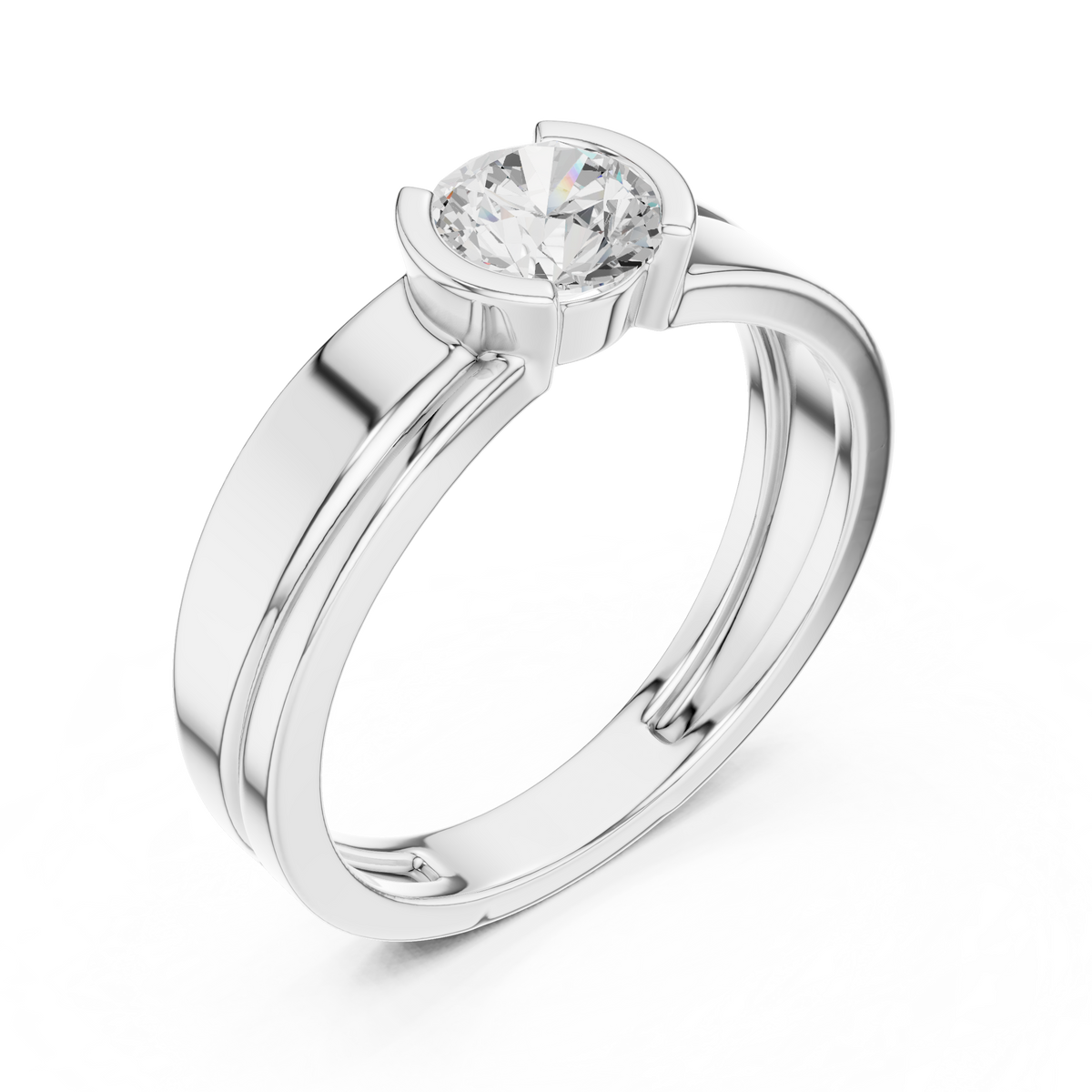 Gold Solitaire Setting Round Lab Grown Diamond Axion Ring