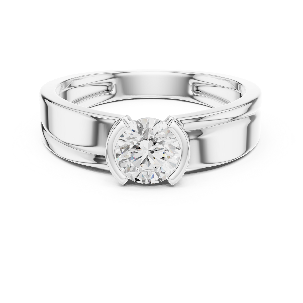 Gold Solitaire Setting Round Lab Grown Diamond Axion Ring