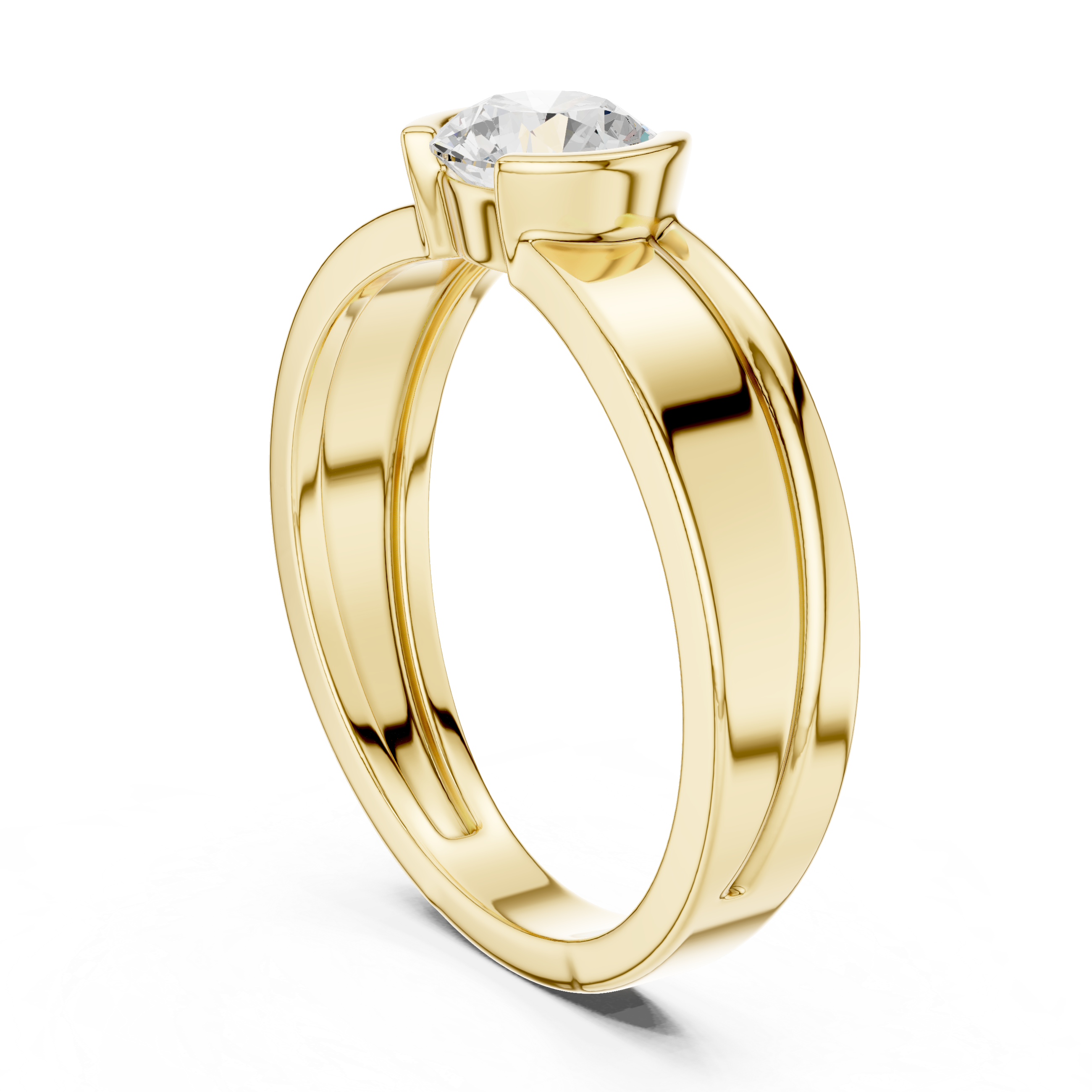 Gold Solitaire Setting Round Lab Grown Diamond Axion Ring