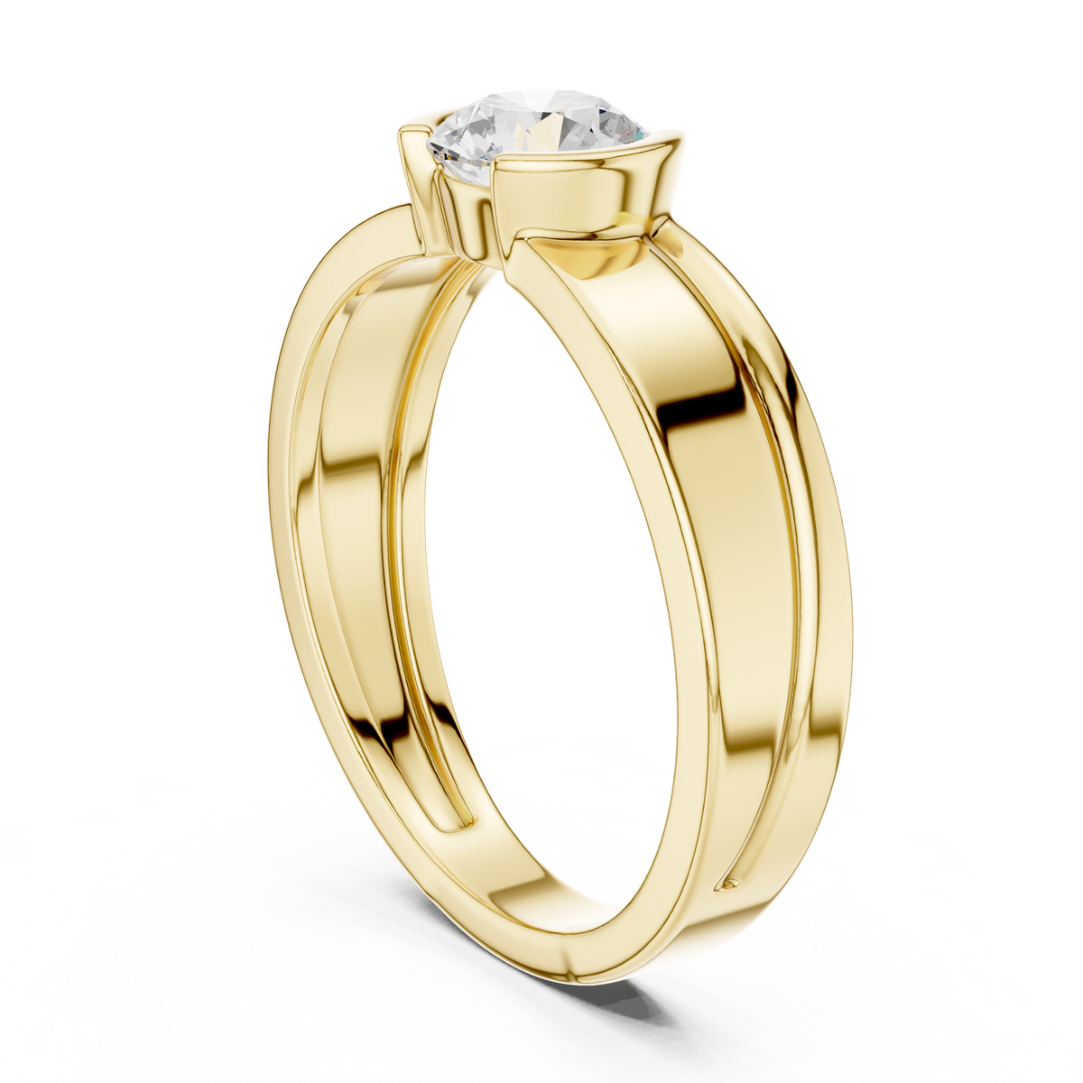 Gold Solitaire Setting Round Lab Grown Diamond Axion Ring