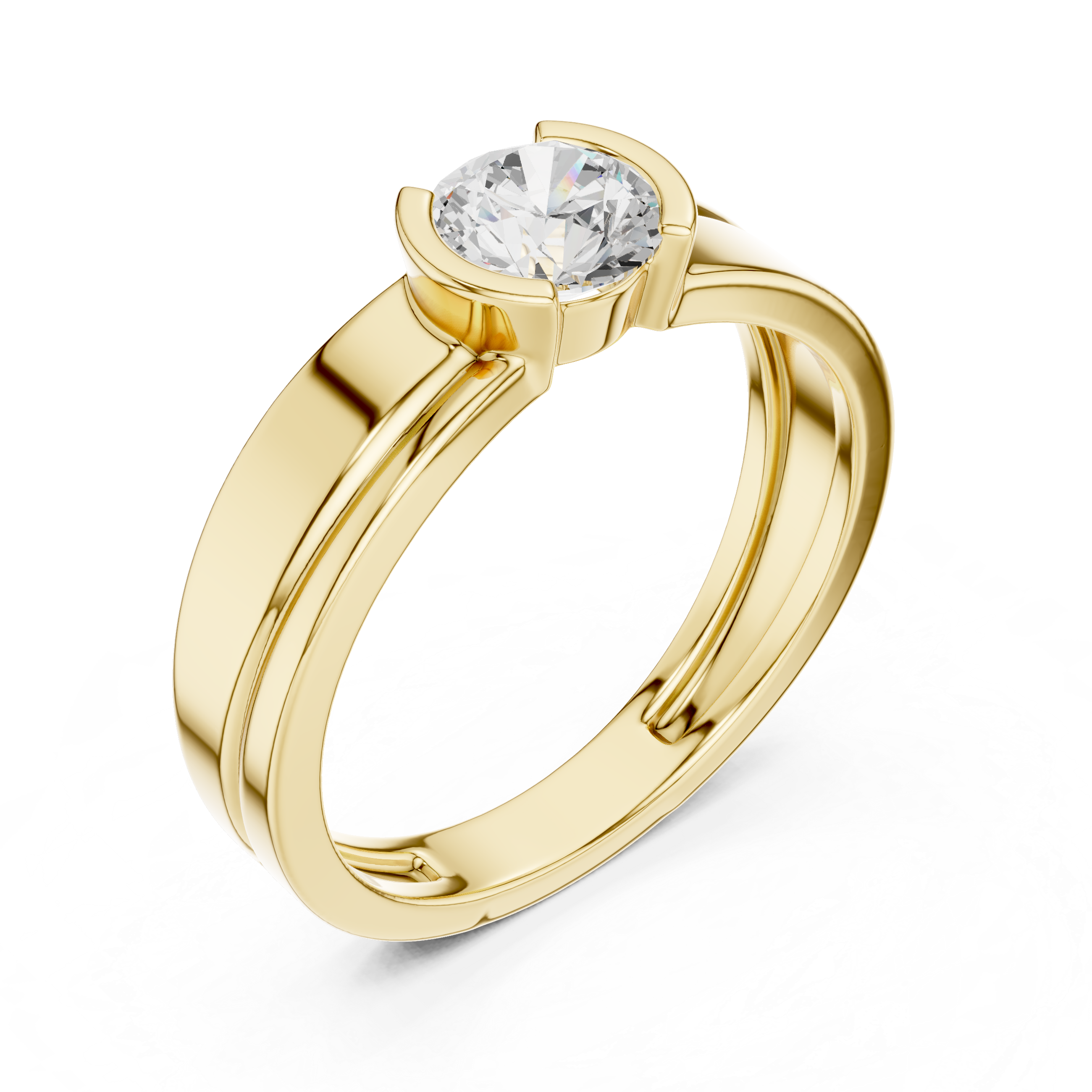 Gold Solitaire Setting Round Lab Grown Diamond Axion Ring