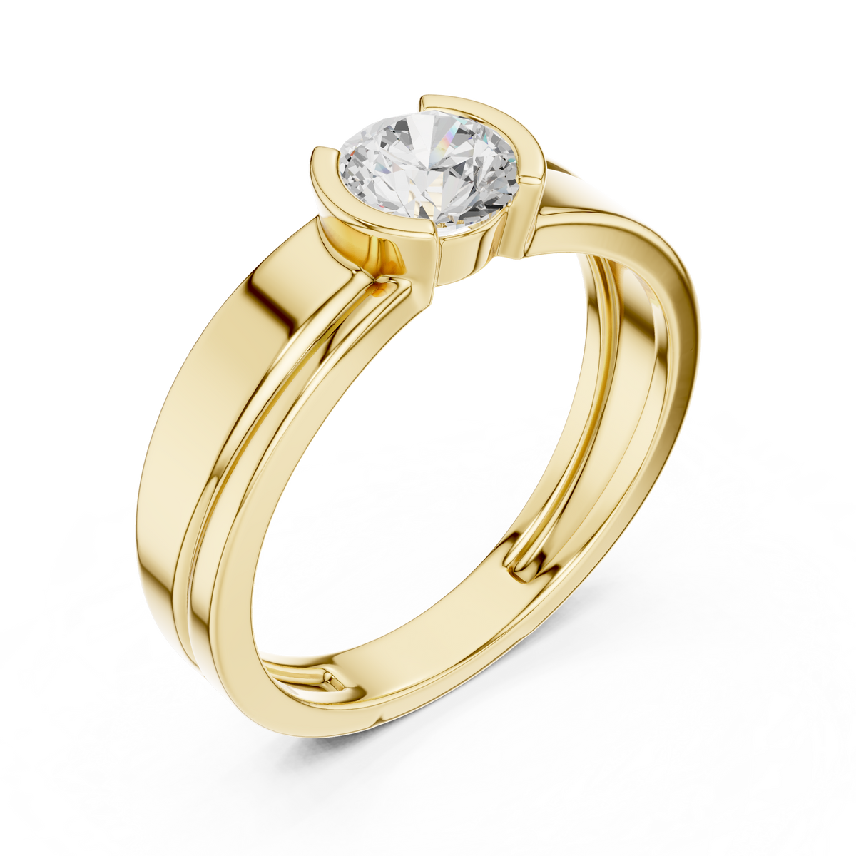 Gold Solitaire Setting Round Lab Grown Diamond Axion Ring