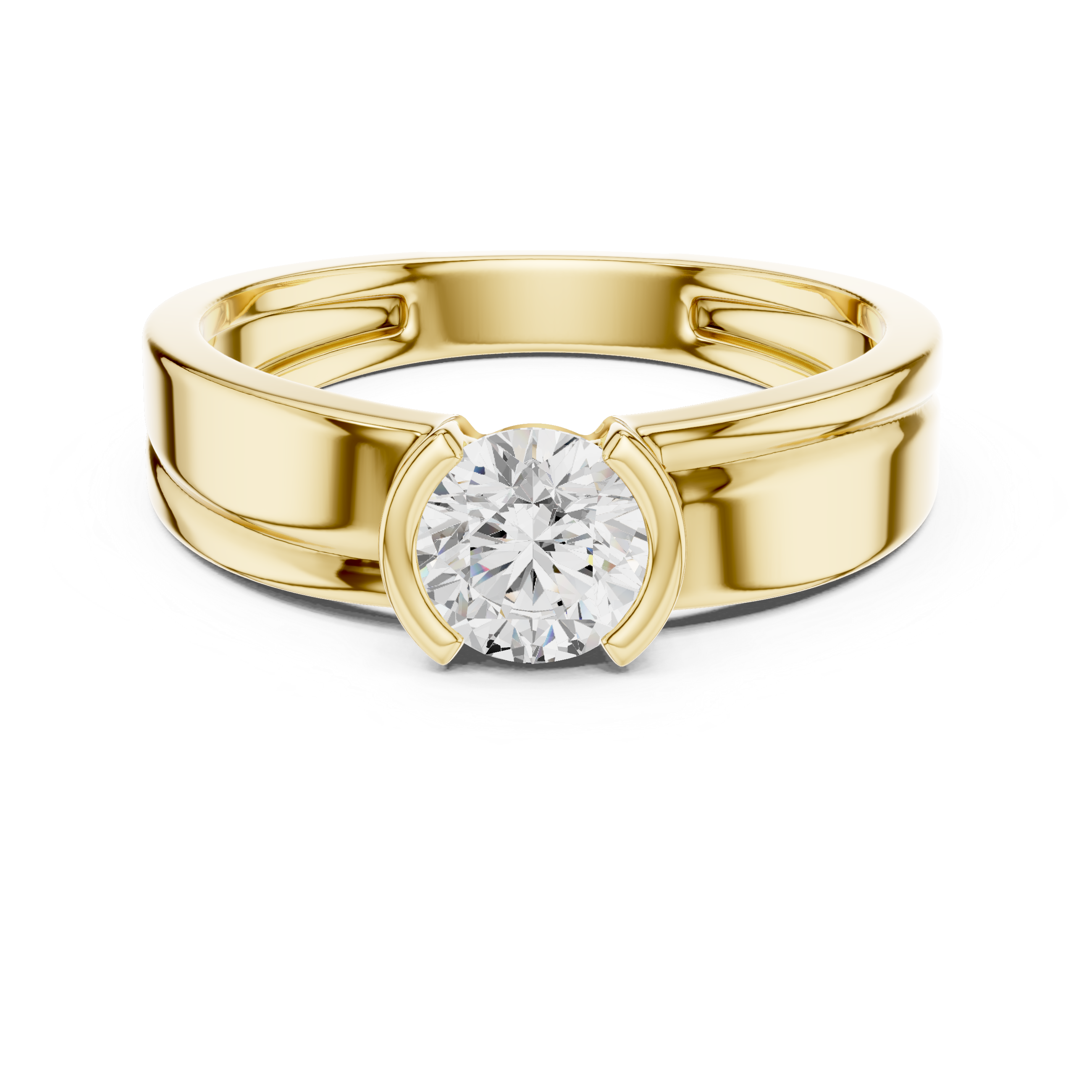 Gold Solitaire Setting Round Lab Grown Diamond Axion Ring
