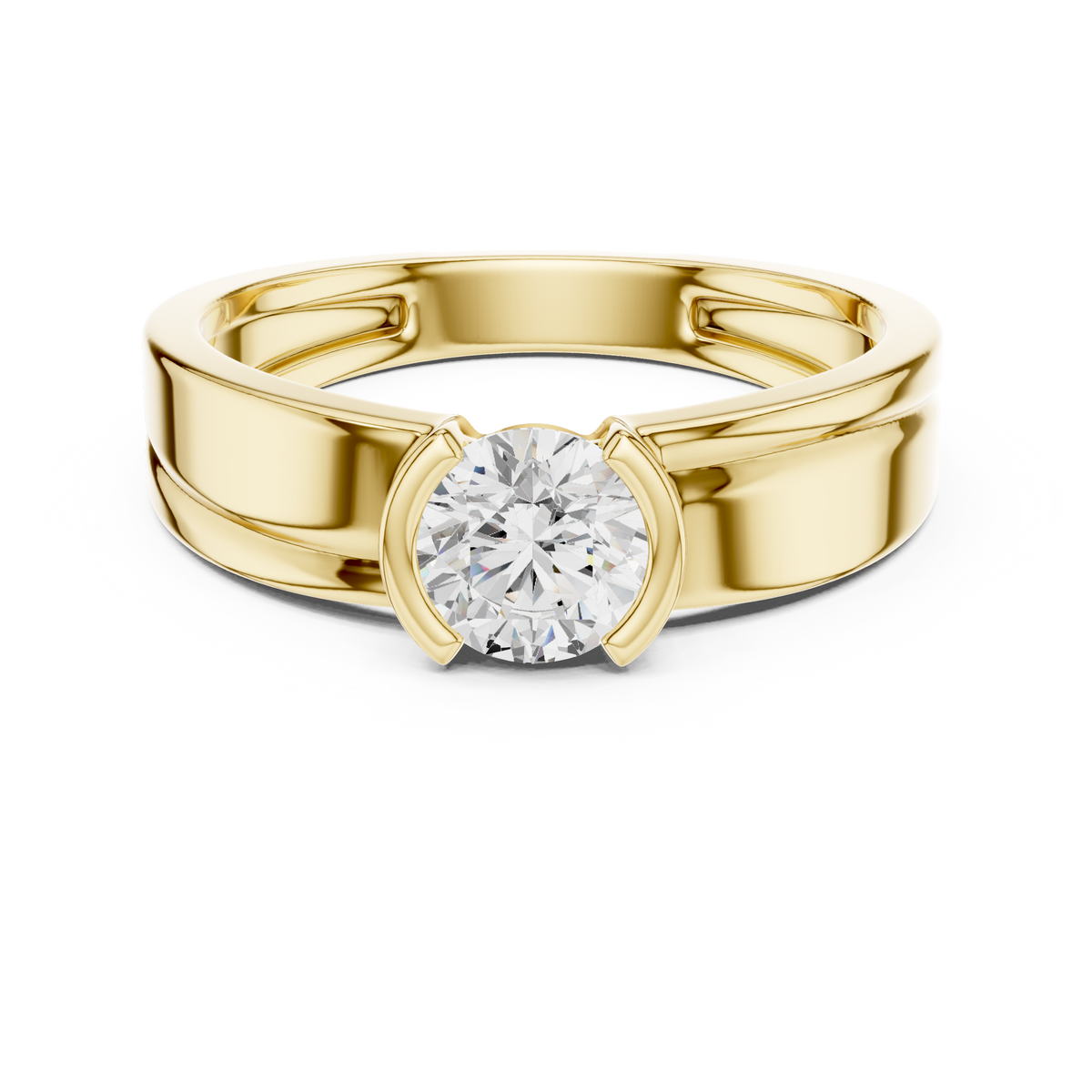 Gold Solitaire Setting Round Lab Grown Diamond Axion Ring