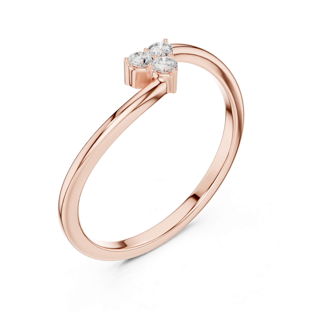 Gold Three Stone Ring Round Lab Grown Diamond Virel Ring