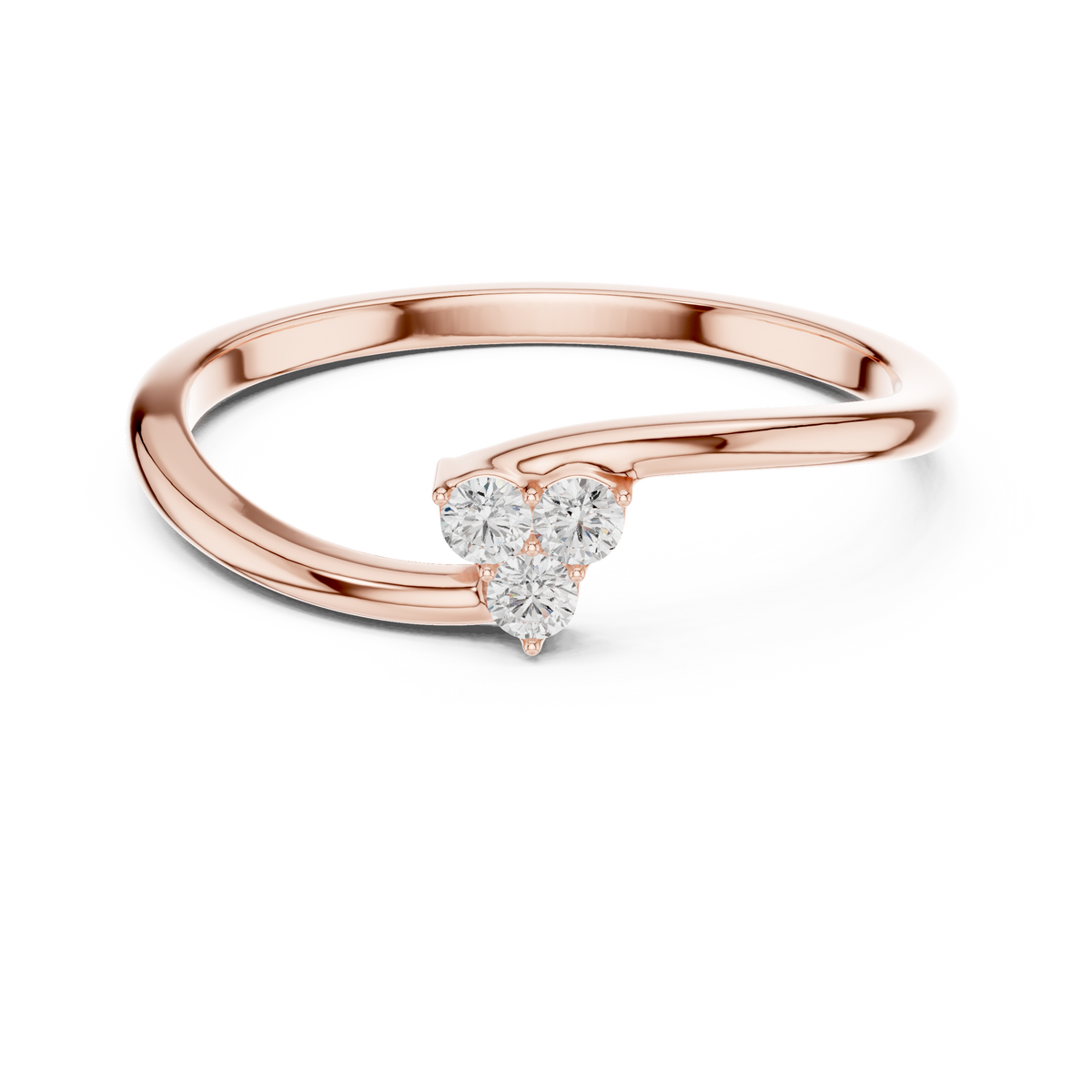 Gold Three Stone Ring Round Lab Grown Diamond Virel Ring
