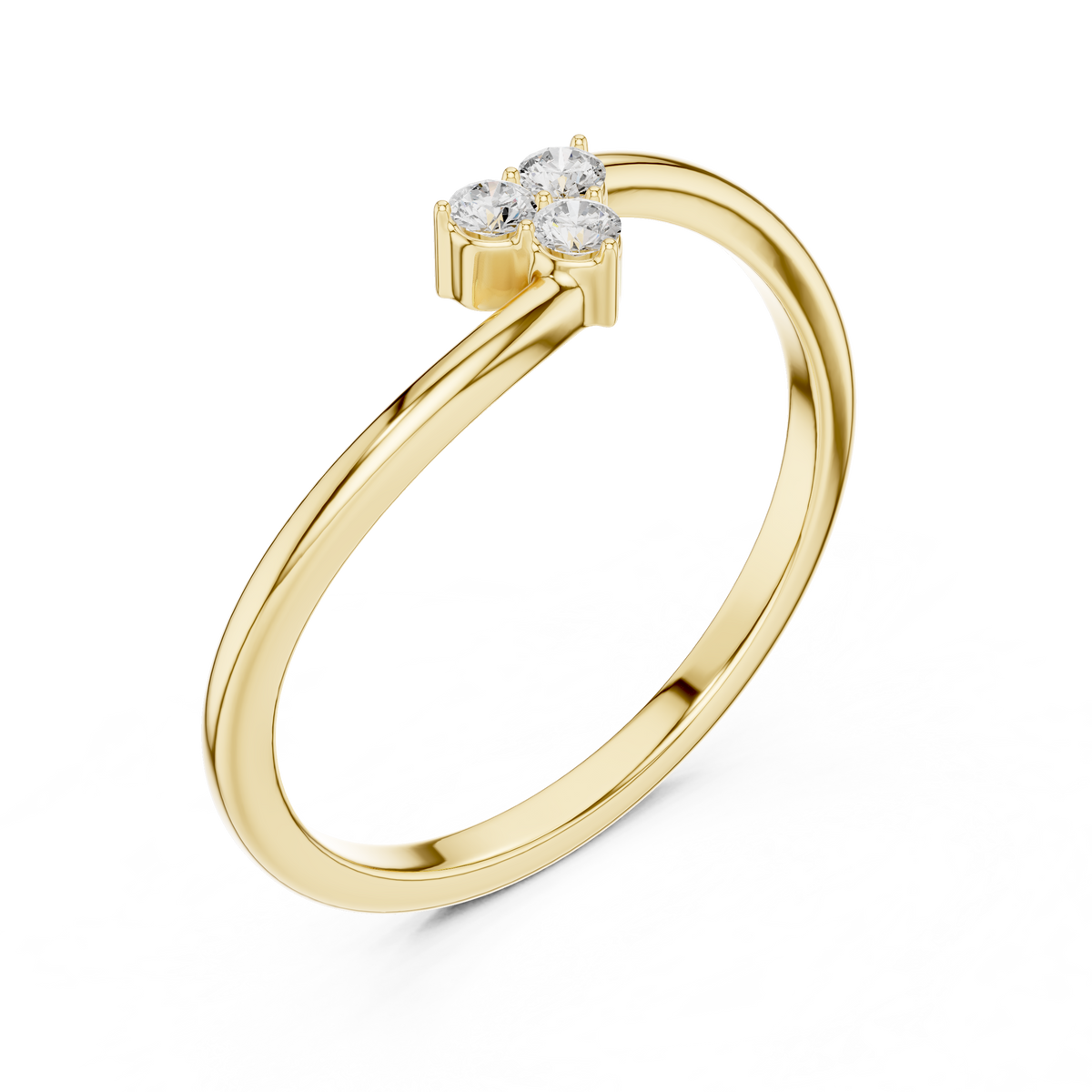 Gold Three Stone Ring Round Lab Grown Diamond Virel Ring