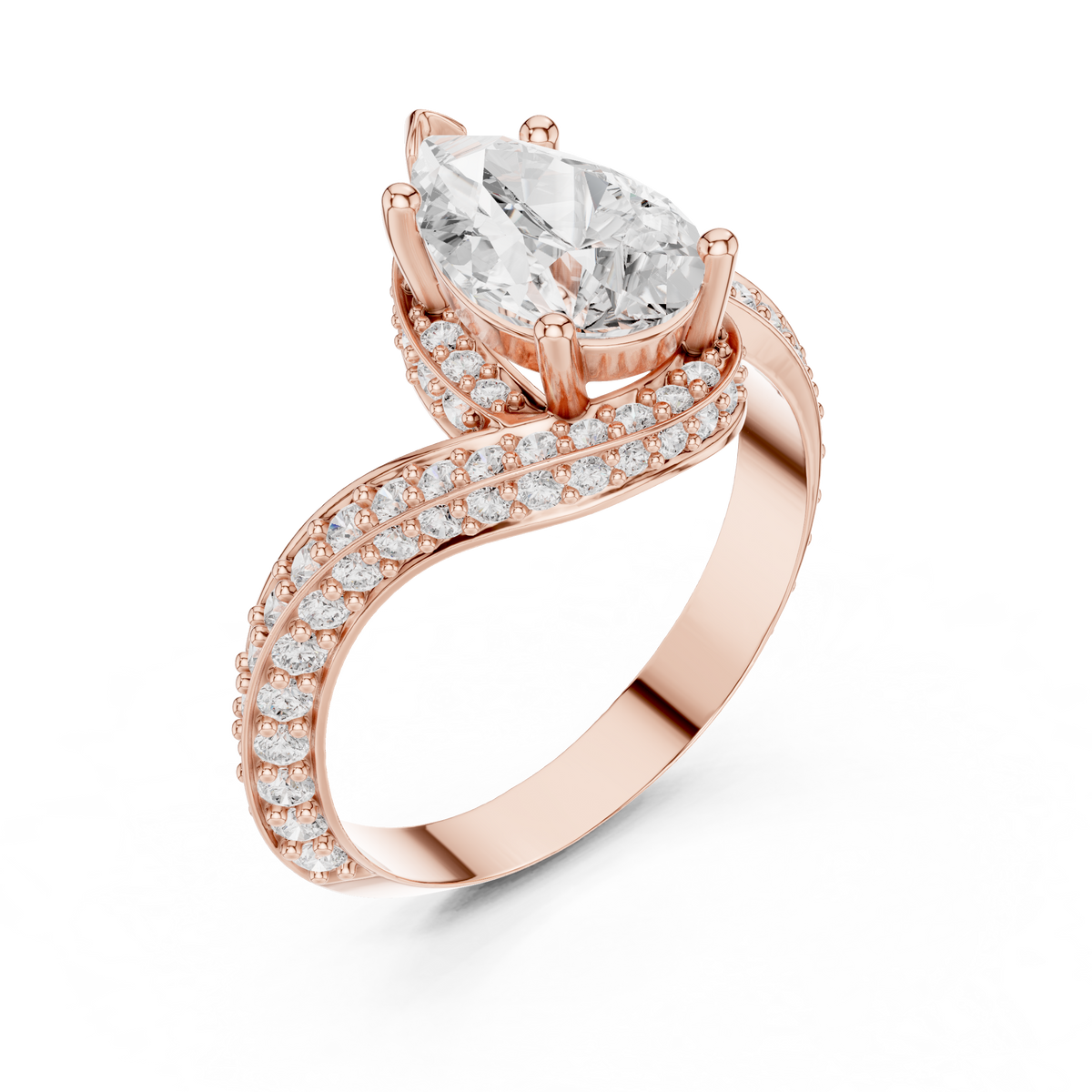 Gold 2Ct Pave Twist Pear Lab Grown Diamond Zyaris Ring