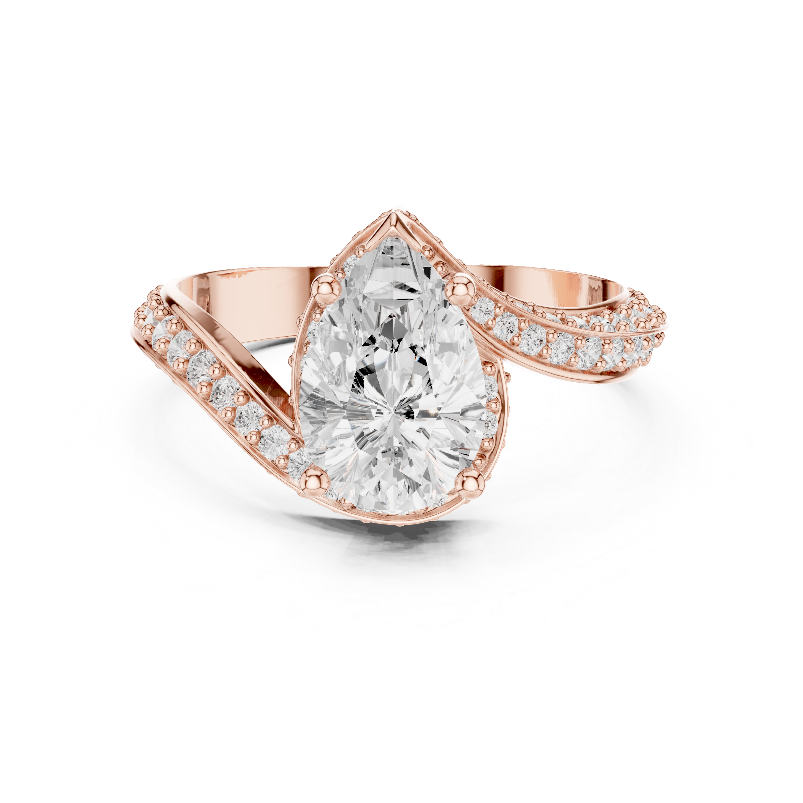 Gold 2Ct Pave Twist Pear Lab Grown Diamond Zyaris Ring