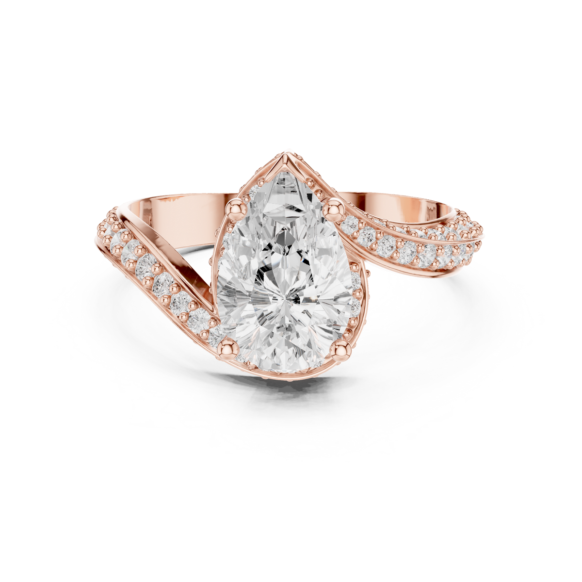Gold 2Ct Pave Twist Pear Lab Grown Diamond Zyaris Ring