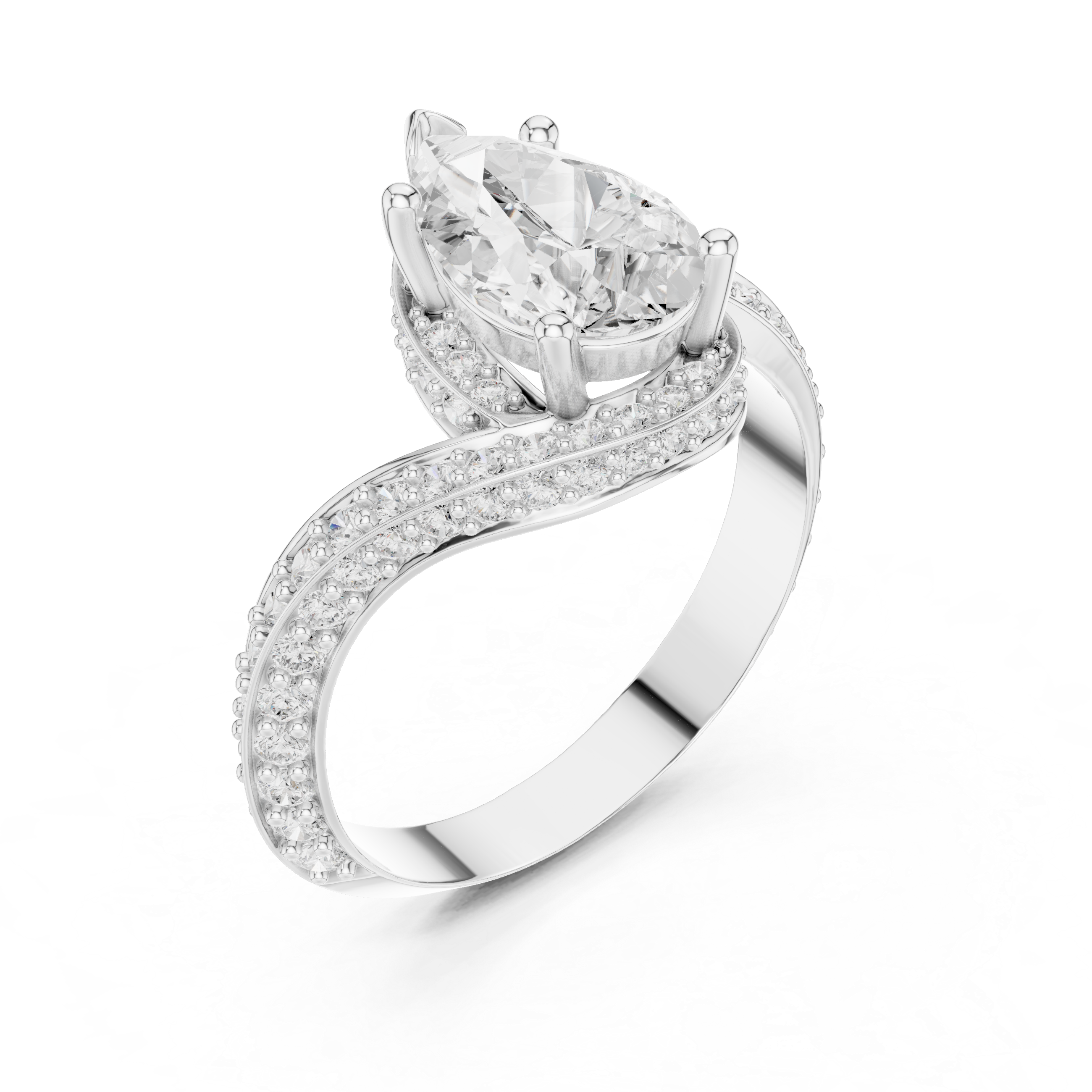 Gold 2Ct Pave Twist Pear Lab Grown Diamond Zyaris Ring