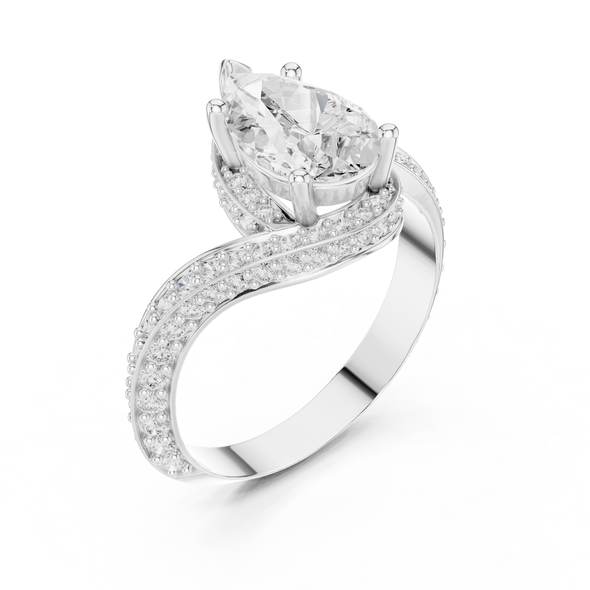 Gold 2Ct Pave Twist Pear Lab Grown Diamond Zyaris Ring