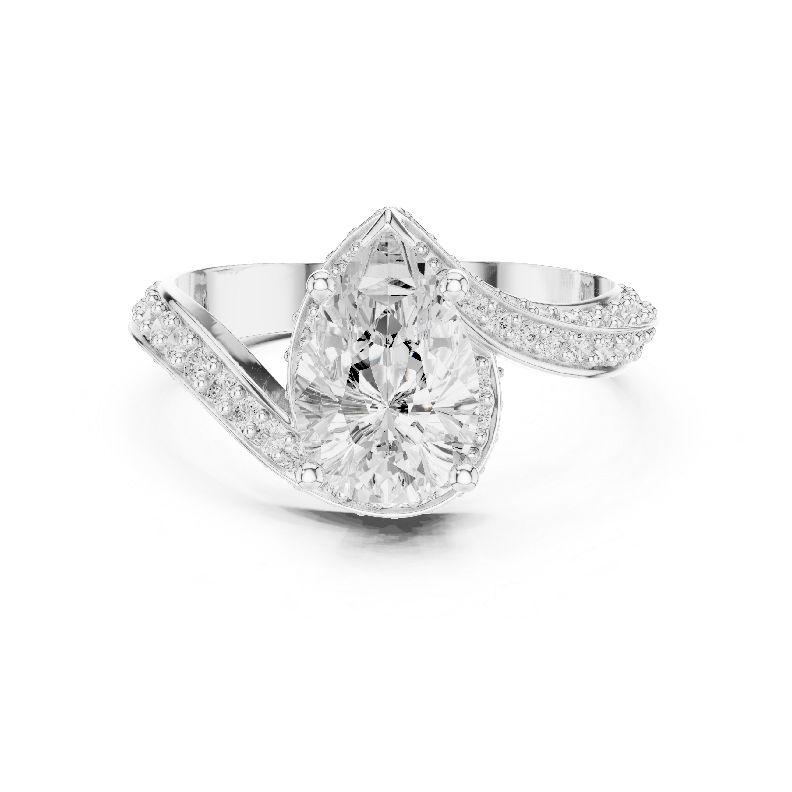 Gold 2Ct Pave Twist Pear Lab Grown Diamond Zyaris Ring