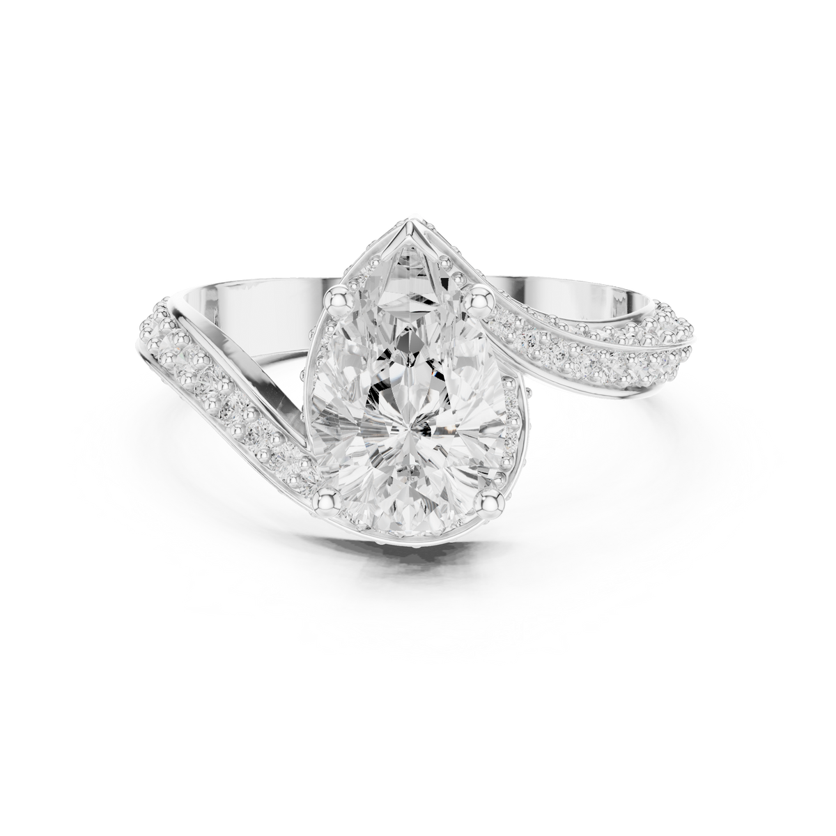 Gold 2Ct Pave Twist Pear Lab Grown Diamond Zyaris Ring