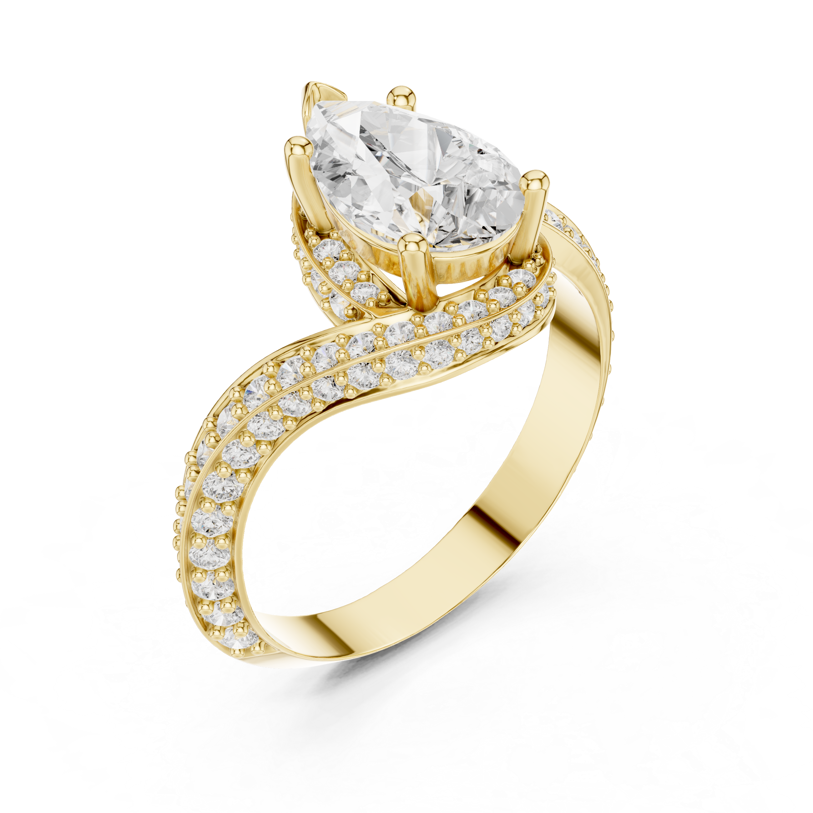 Gold 2Ct Pave Twist Pear Lab Grown Diamond Zyaris Ring