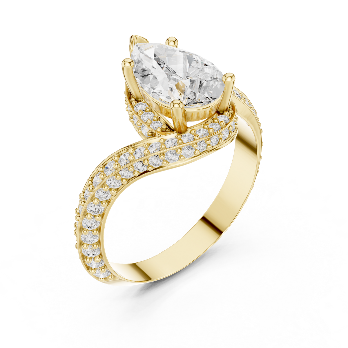 Gold 2Ct Pave Twist Pear Lab Grown Diamond Zyaris Ring