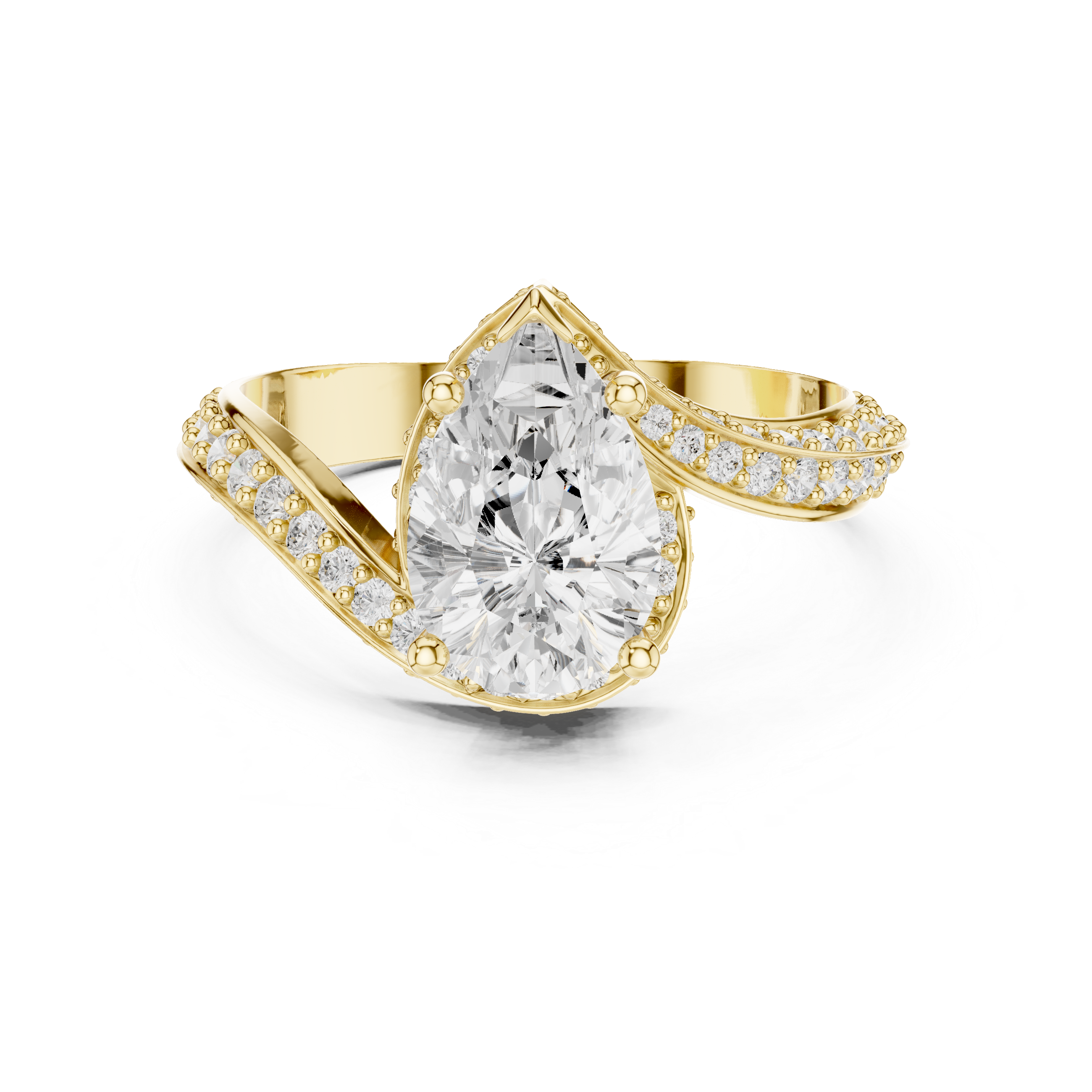 Gold 2Ct Pave Twist Pear Lab Grown Diamond Zyaris Ring