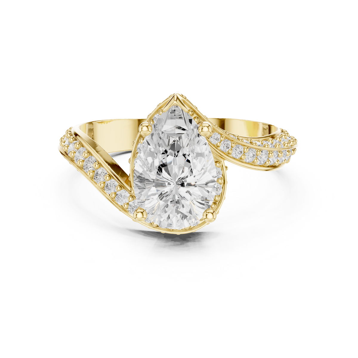 Gold 2Ct Pave Twist Pear Lab Grown Diamond Zyaris Ring