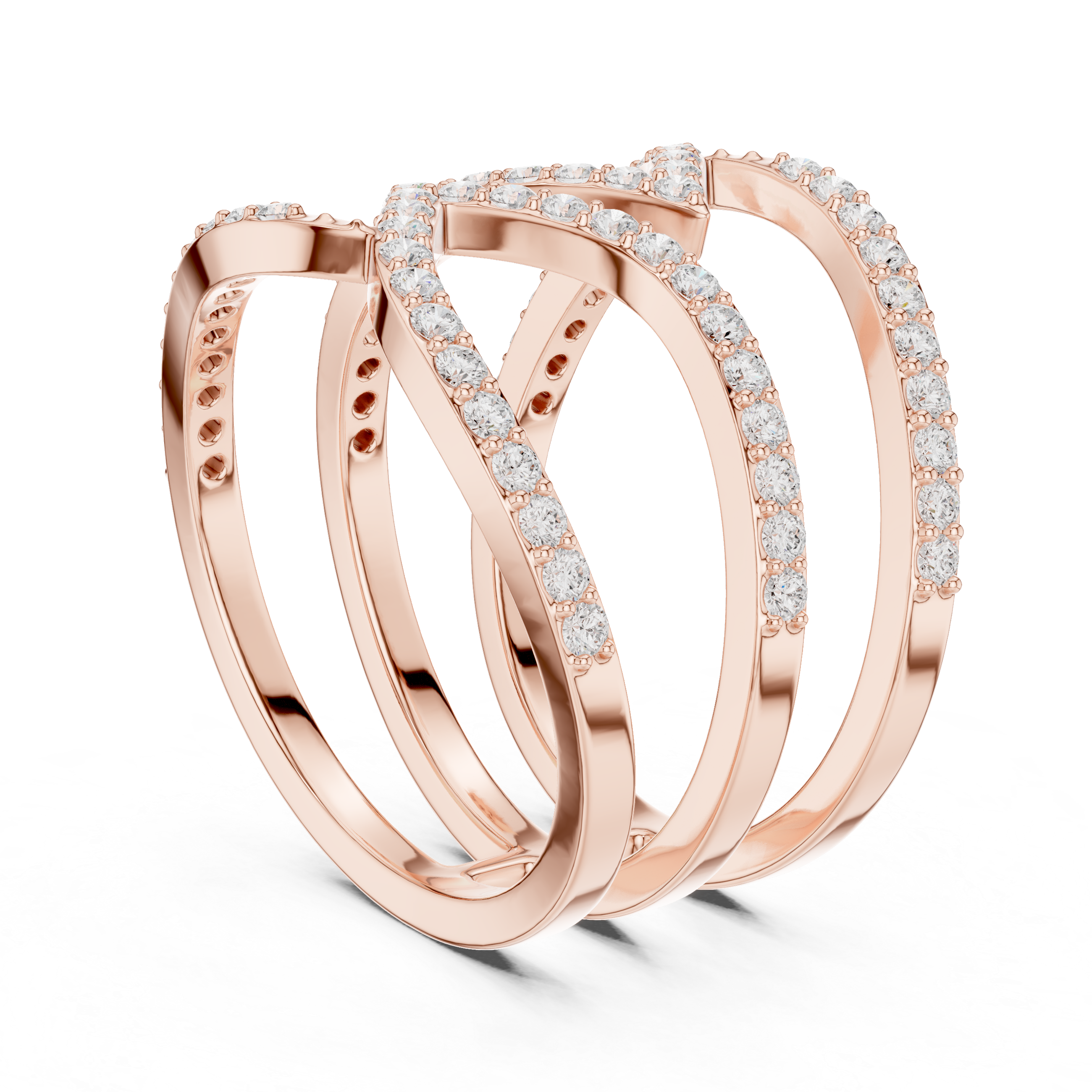 Gold Spiral Pave Band Round Lab Grown Diamond Aurexa Ring