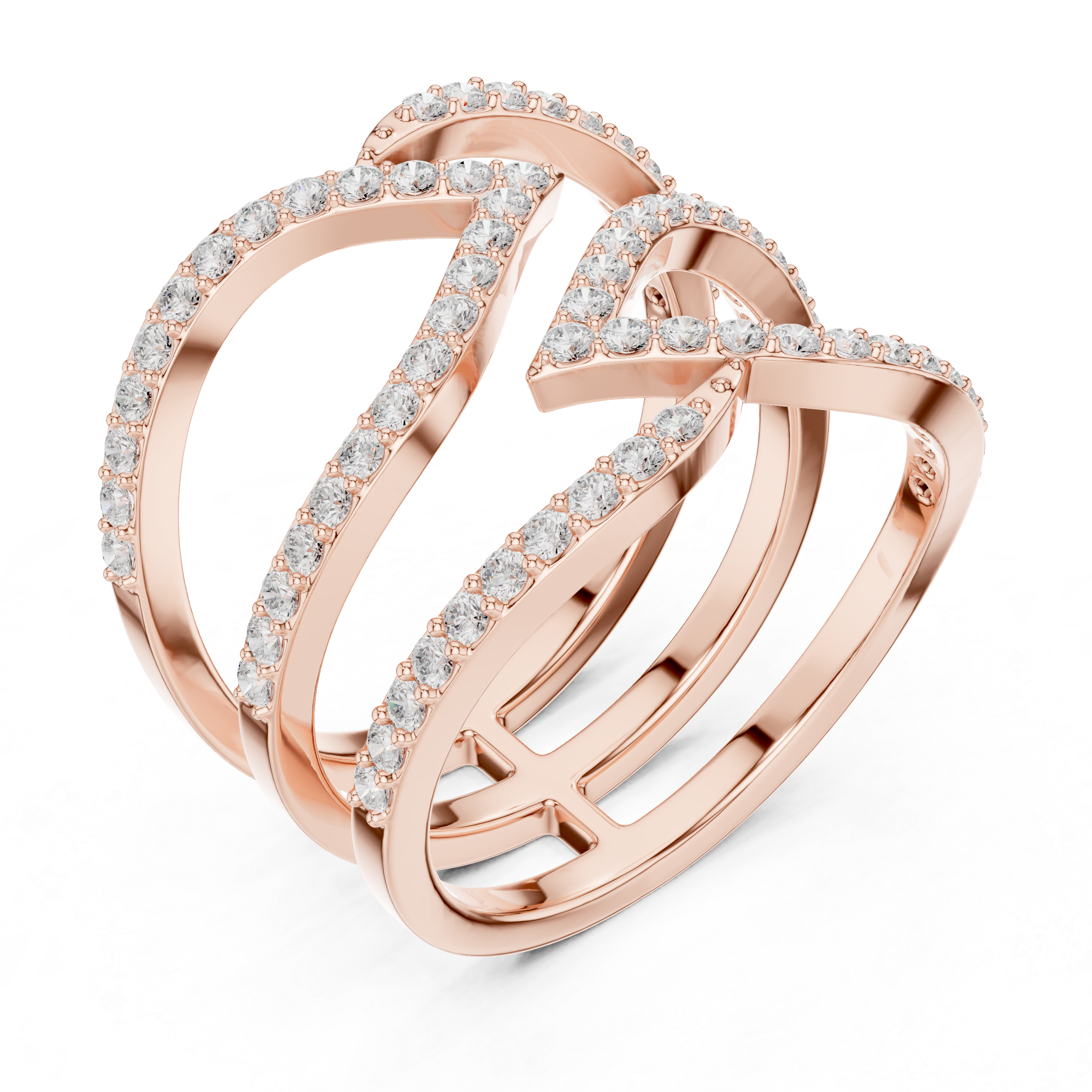 Gold Spiral Pave Band Round Lab Grown Diamond Aurexa Ring