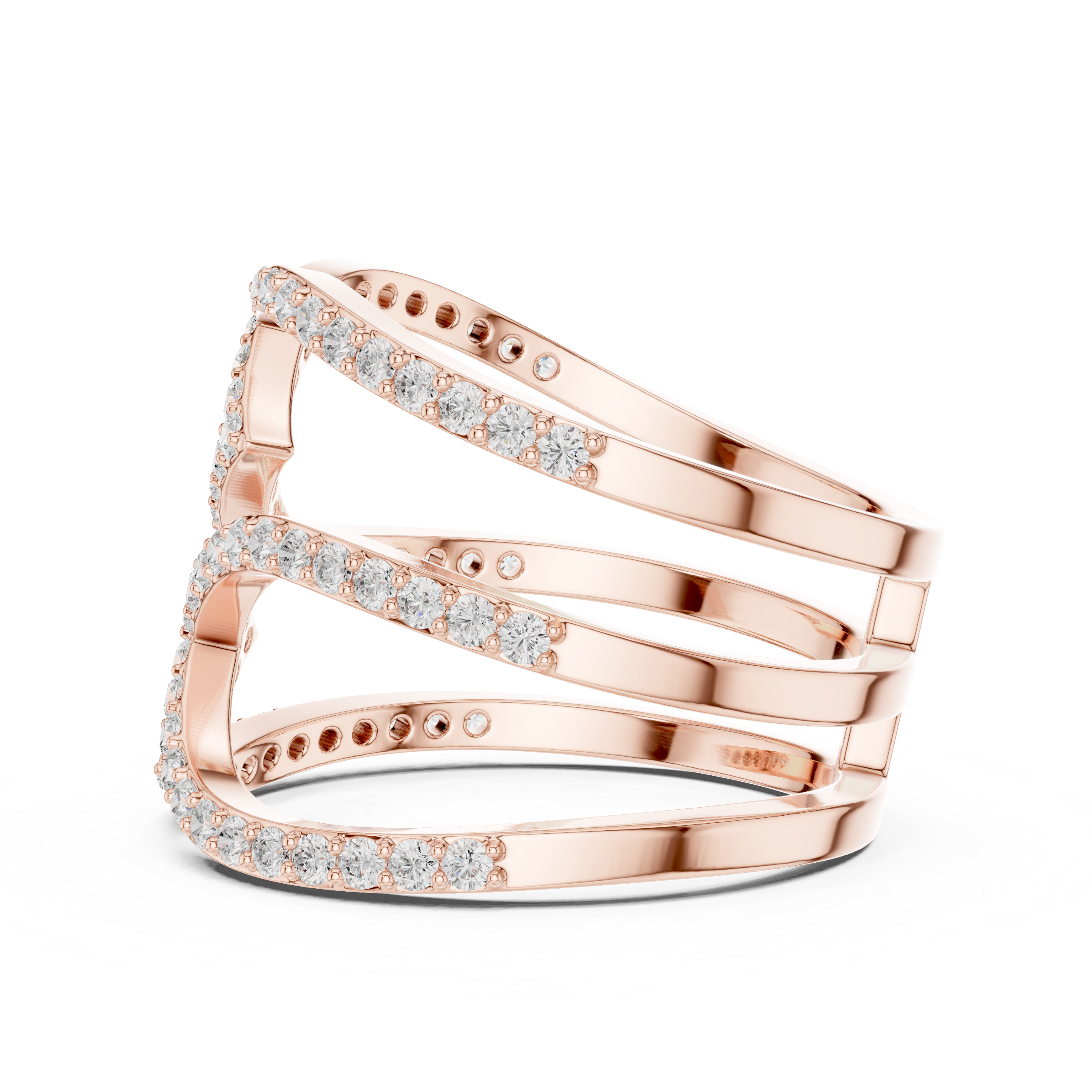 Gold Spiral Pave Band Round Lab Grown Diamond Aurexa Ring