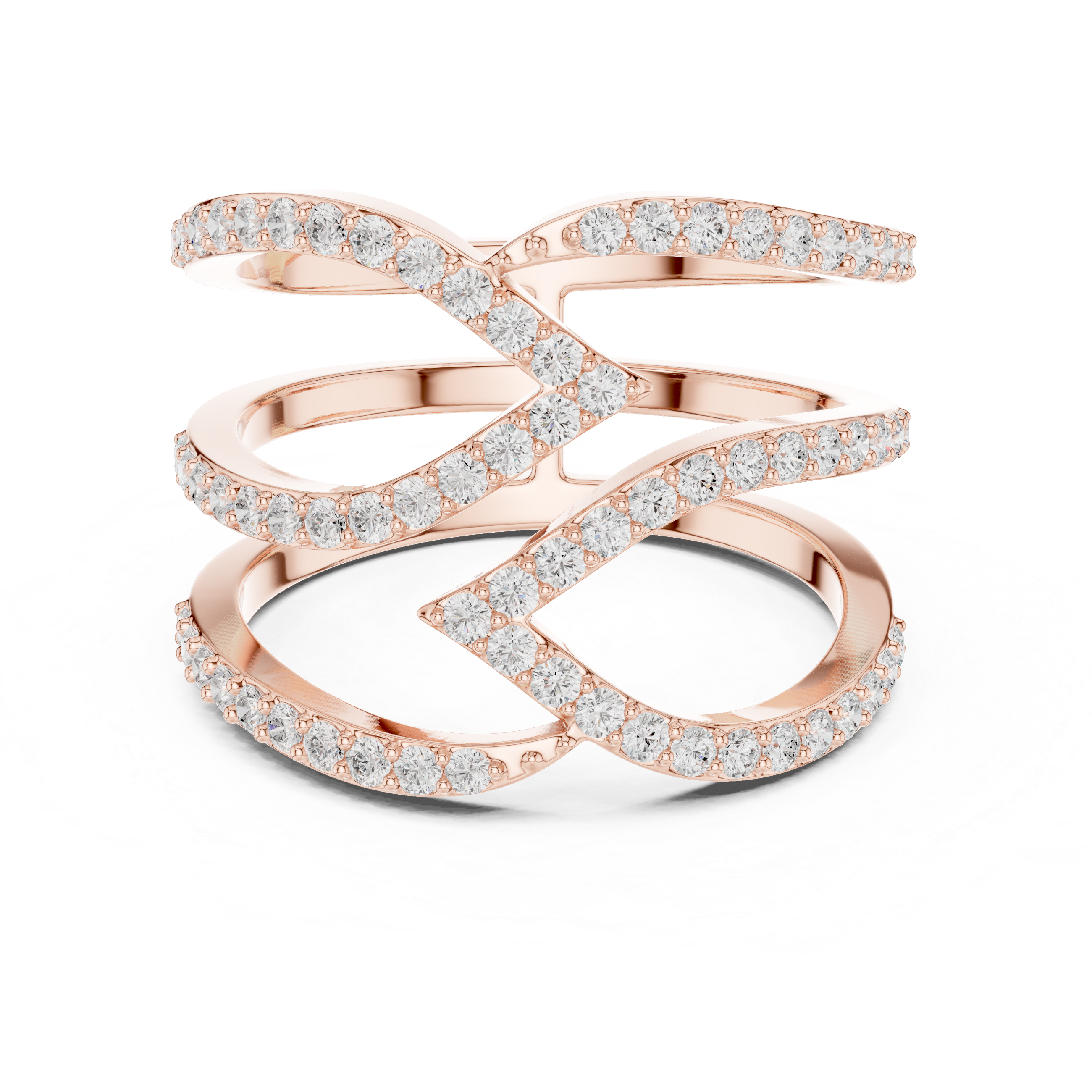 Gold Spiral Pave Band Round Lab Grown Diamond Aurexa Ring