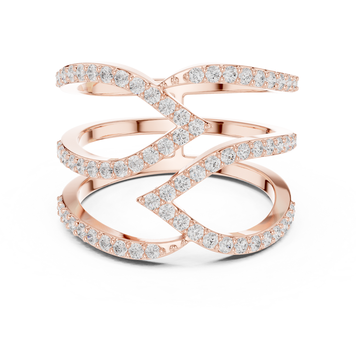 Gold Spiral Pave Band Round Lab Grown Diamond Aurexa Ring