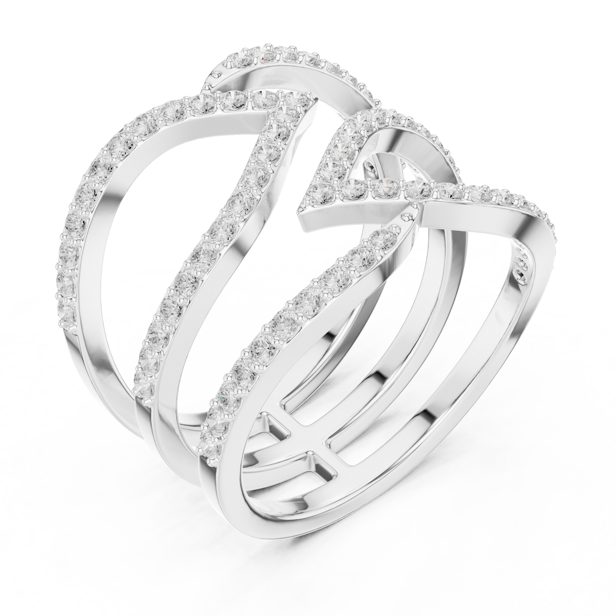 Gold Spiral Pave Band Round Lab Grown Diamond Aurexa Ring