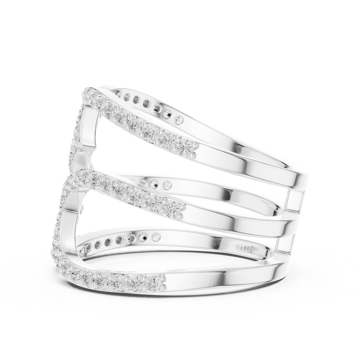 Gold Spiral Pave Band Round Lab Grown Diamond Aurexa Ring