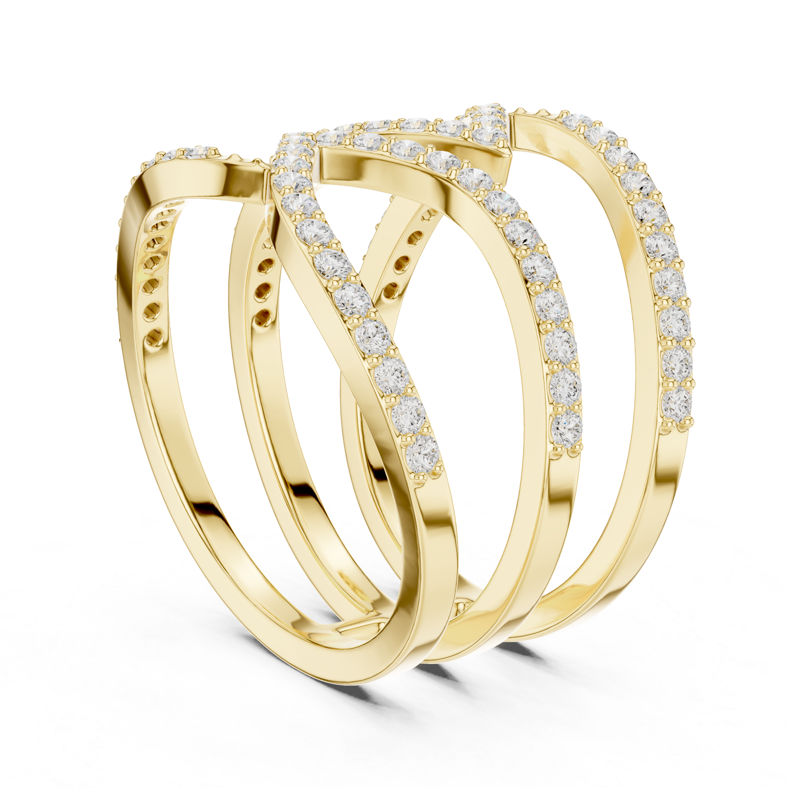 Gold Spiral Pave Band Round Lab Grown Diamond Aurexa Ring