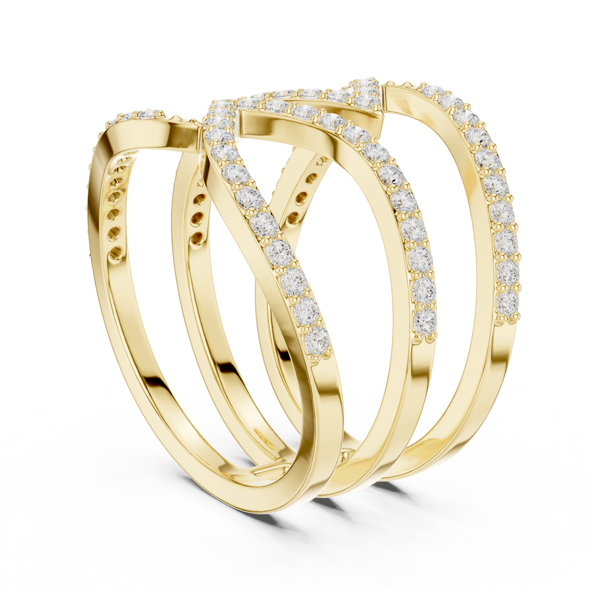 Gold Spiral Pave Band Round Lab Grown Diamond Aurexa Ring