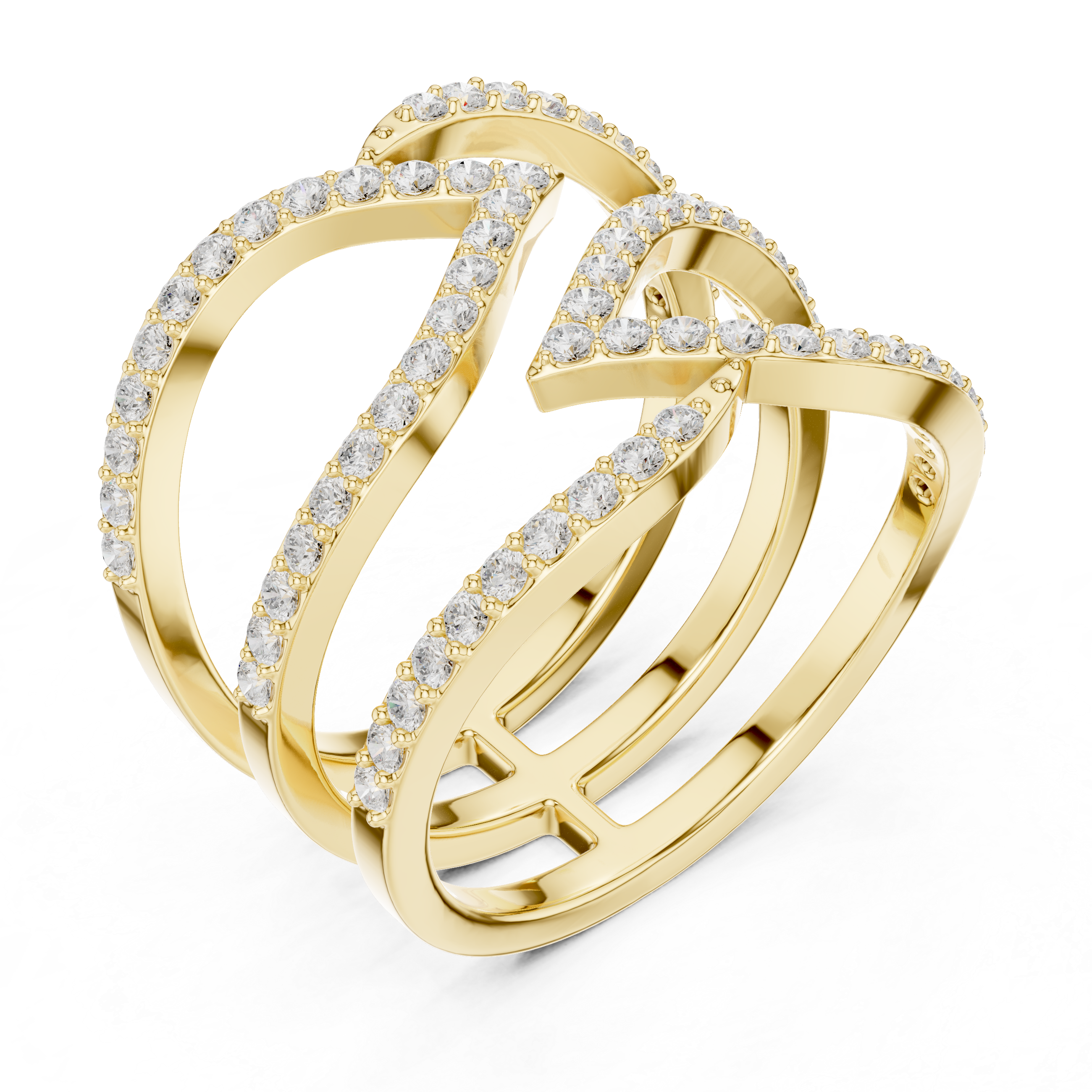 Gold Spiral Pave Band Round Lab Grown Diamond Aurexa Ring