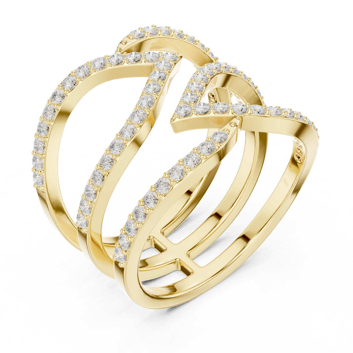 Gold Spiral Pave Band Round Lab Grown Diamond Aurexa Ring