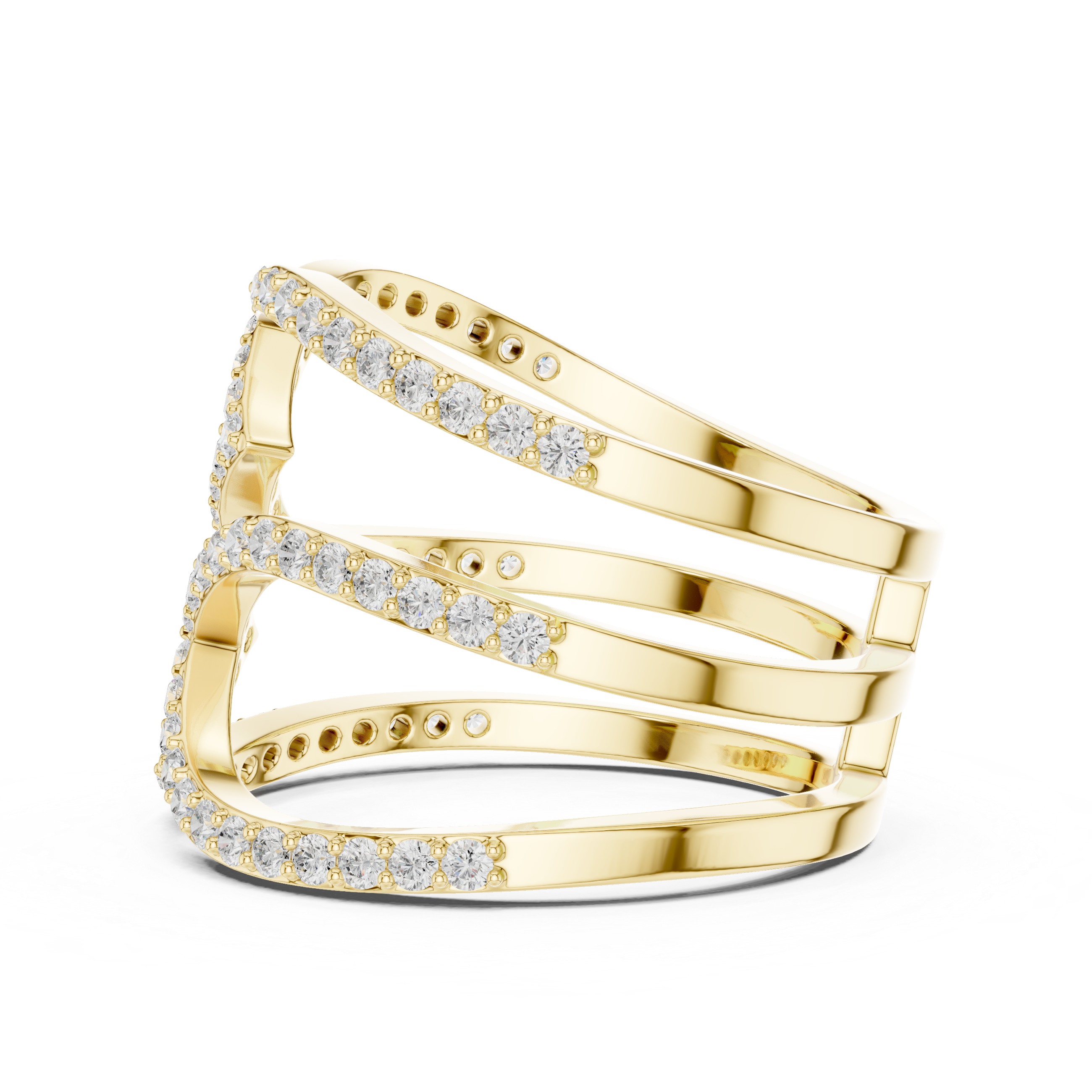 Gold Spiral Pave Band Round Lab Grown Diamond Aurexa Ring