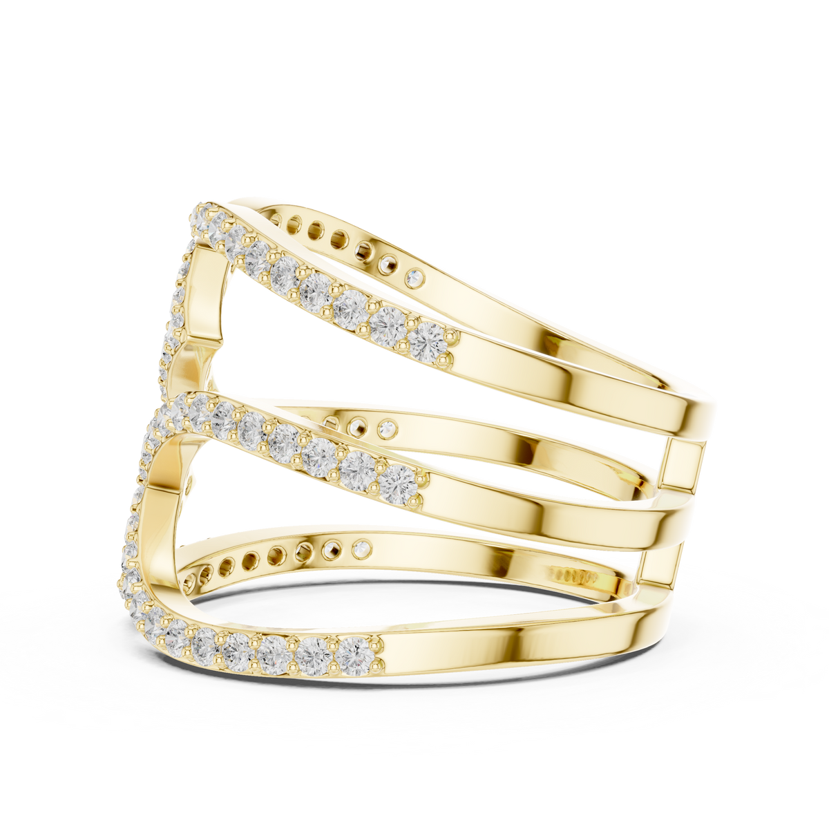 Gold Spiral Pave Band Round Lab Grown Diamond Aurexa Ring