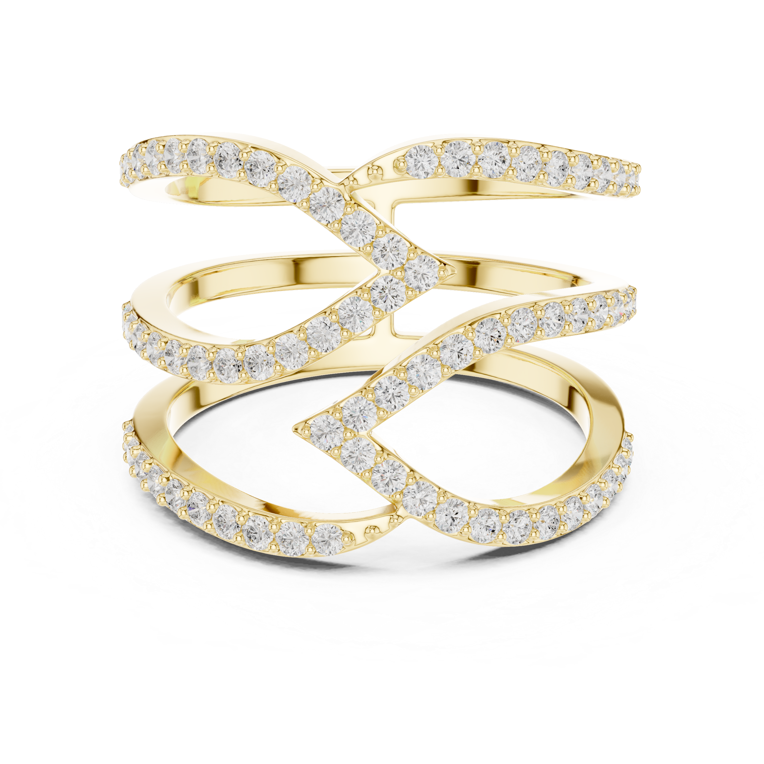 Gold Spiral Pave Band Round Lab Grown Diamond Aurexa Ring