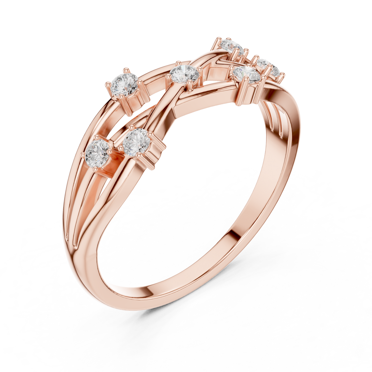 Gold Criss Cross Multi Stone Setting Round Lab Grown Diamond Elyon Ring