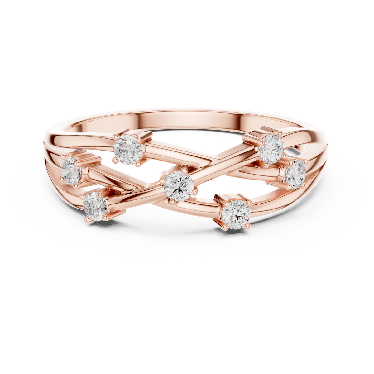Gold Criss Cross Multi Stone Setting Round Lab Grown Diamond Elyon Ring