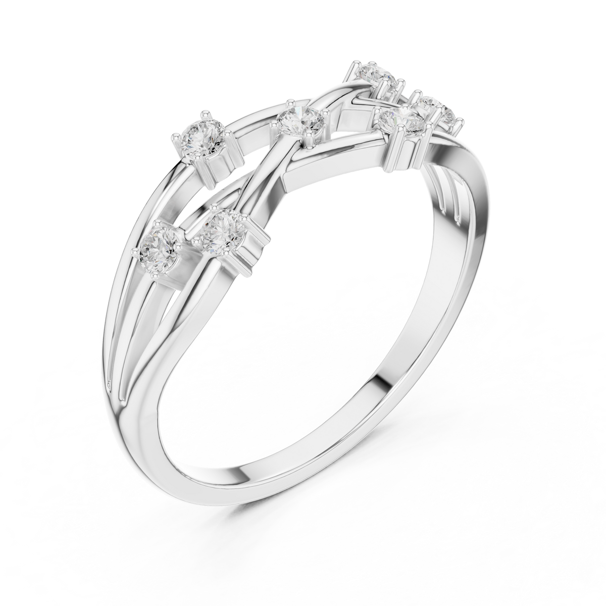 Gold Criss Cross Multi Stone Setting Round Lab Grown Diamond Elyon Ring