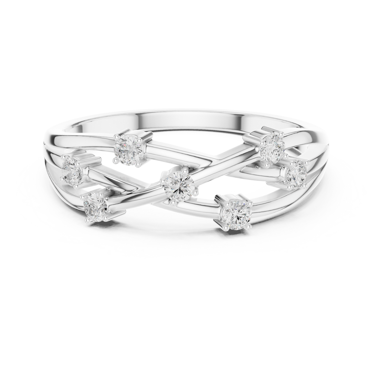 Gold Criss Cross Multi Stone Setting Round Lab Grown Diamond Elyon Ring