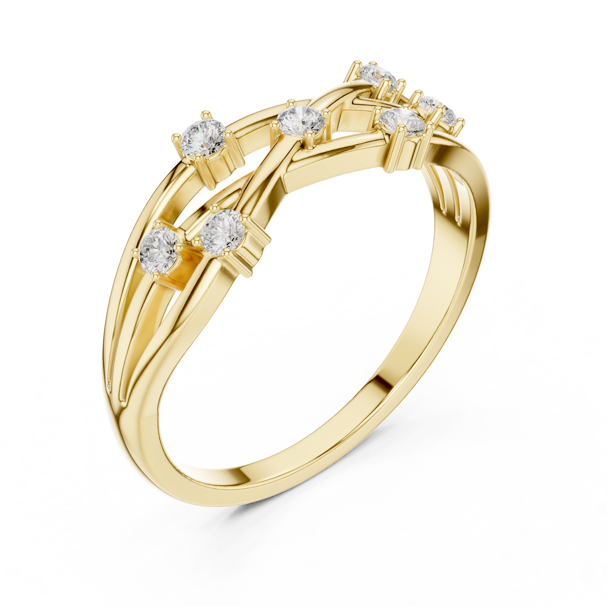 Gold Criss Cross Multi Stone Setting Round Lab Grown Diamond Elyon Ring
