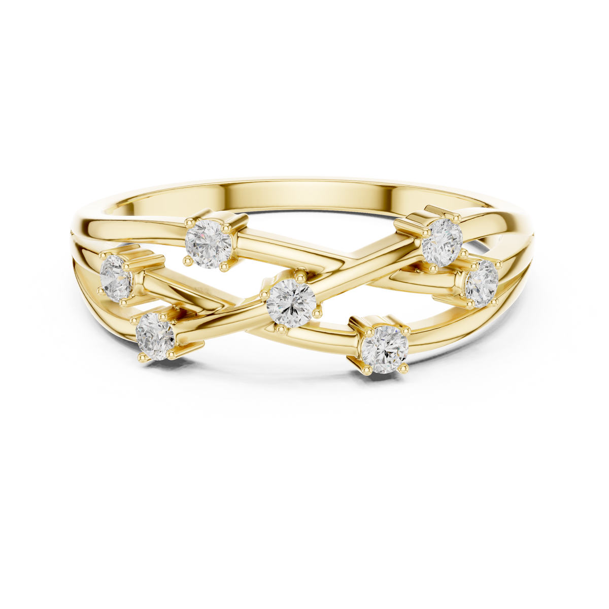 Gold Criss Cross Multi Stone Setting Round Lab Grown Diamond Elyon Ring