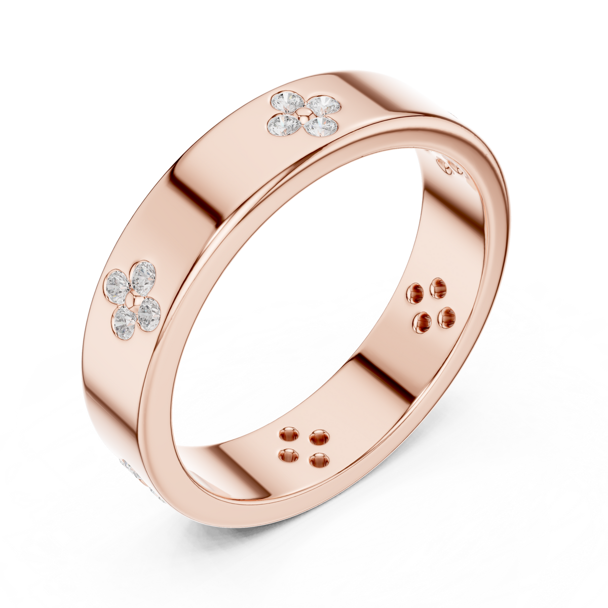 Gold Floral Band Round Lab Grown Diamond Zyvra Ring